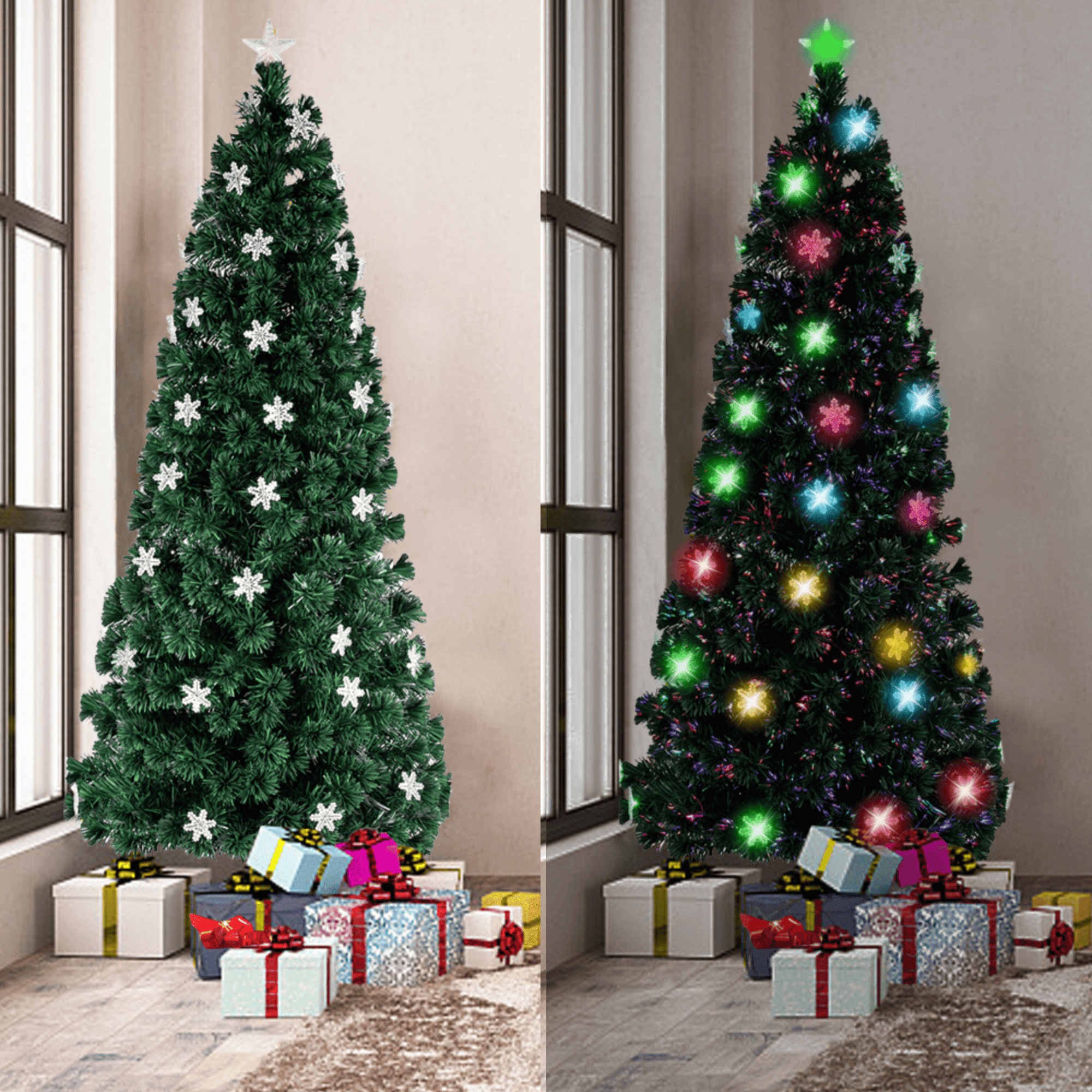Ktaxon 6ft Artificial Christmas Tree with 50 LED Colorful Lights,30 Snowflake Lights, Xmas Tree for Holiday Party Home Decoration