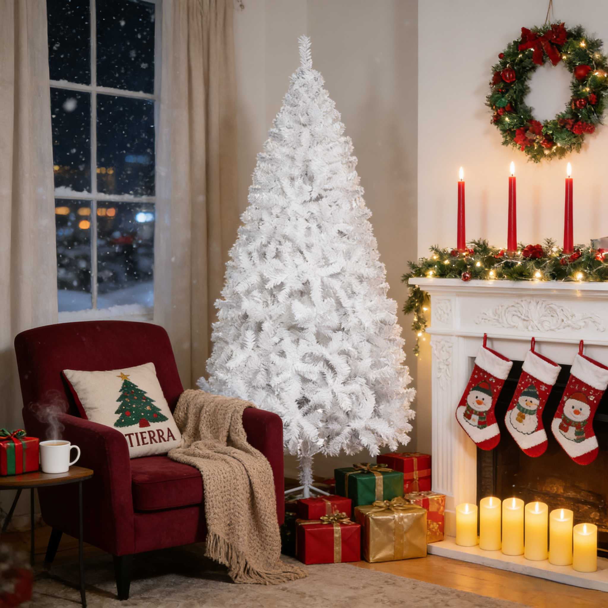 Ktaxon 7.5ft White Christmas Tree Artificial Christmas Tree Seasonal Holiday Decoration w/ 1,500 Branch Tips, Stand