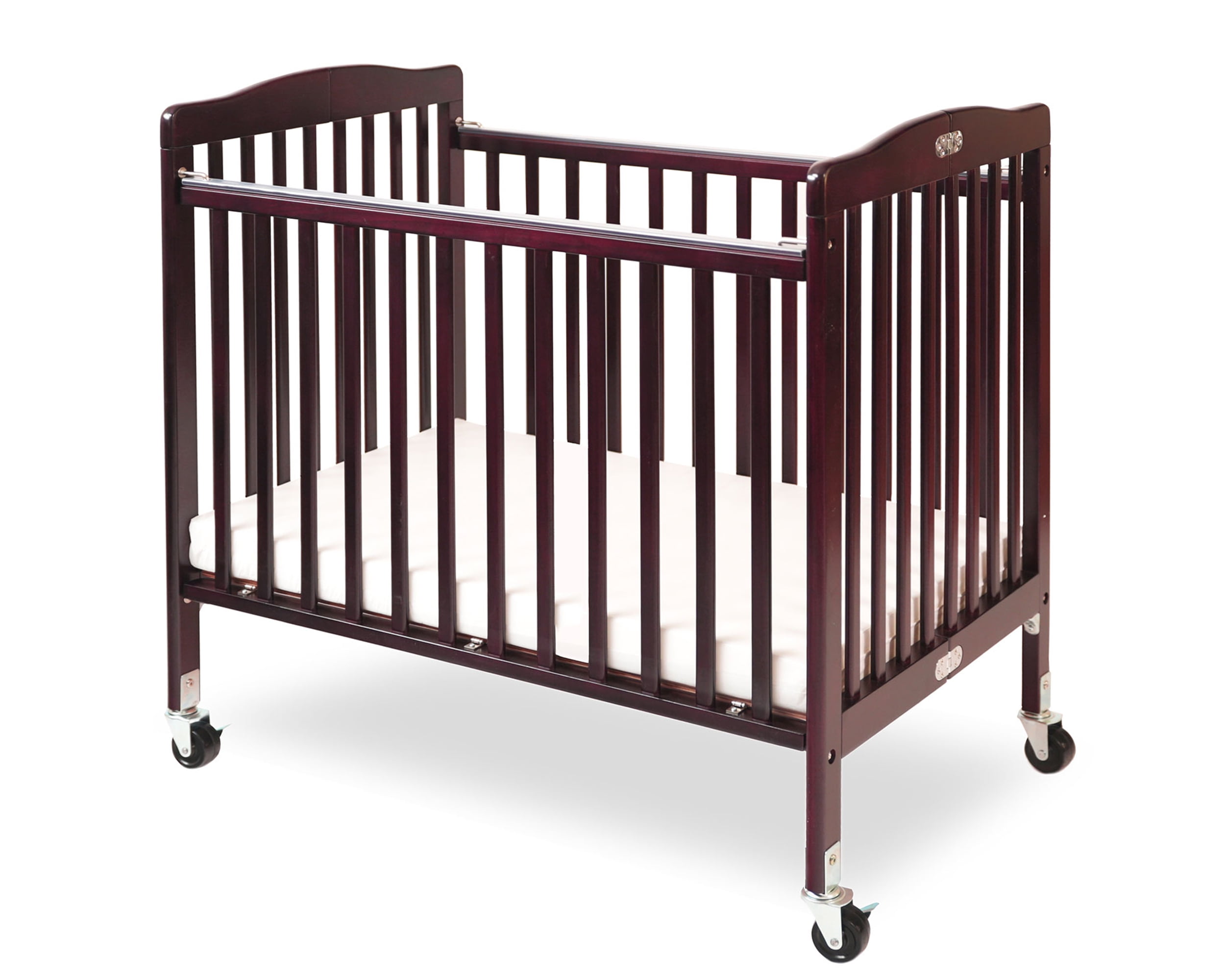 L.A. Baby Little Wooden Folding Portable Mini Crib with Mattress, Cherry