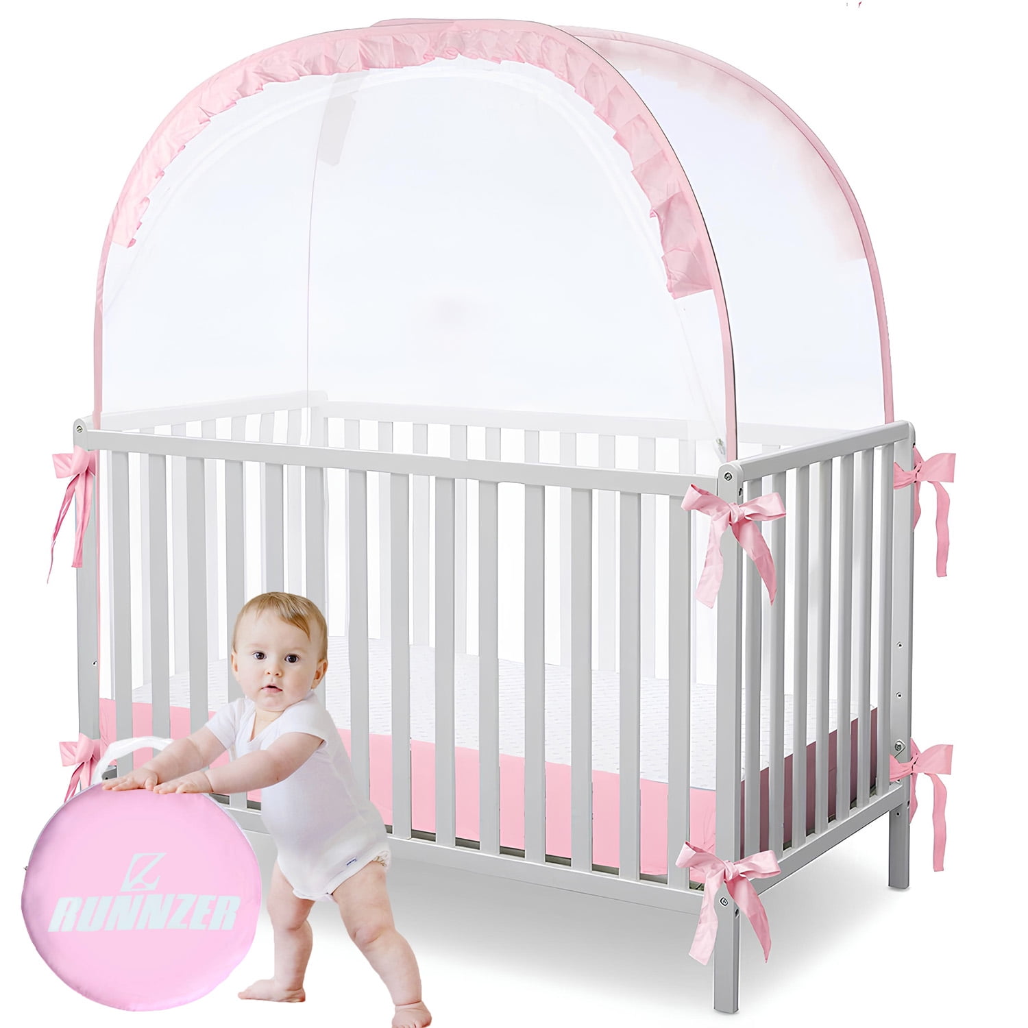 L RUNNZER Baby Bed Safe Tent Mini Crib Safety Tent Keep Baby from Climbing Out - Pink