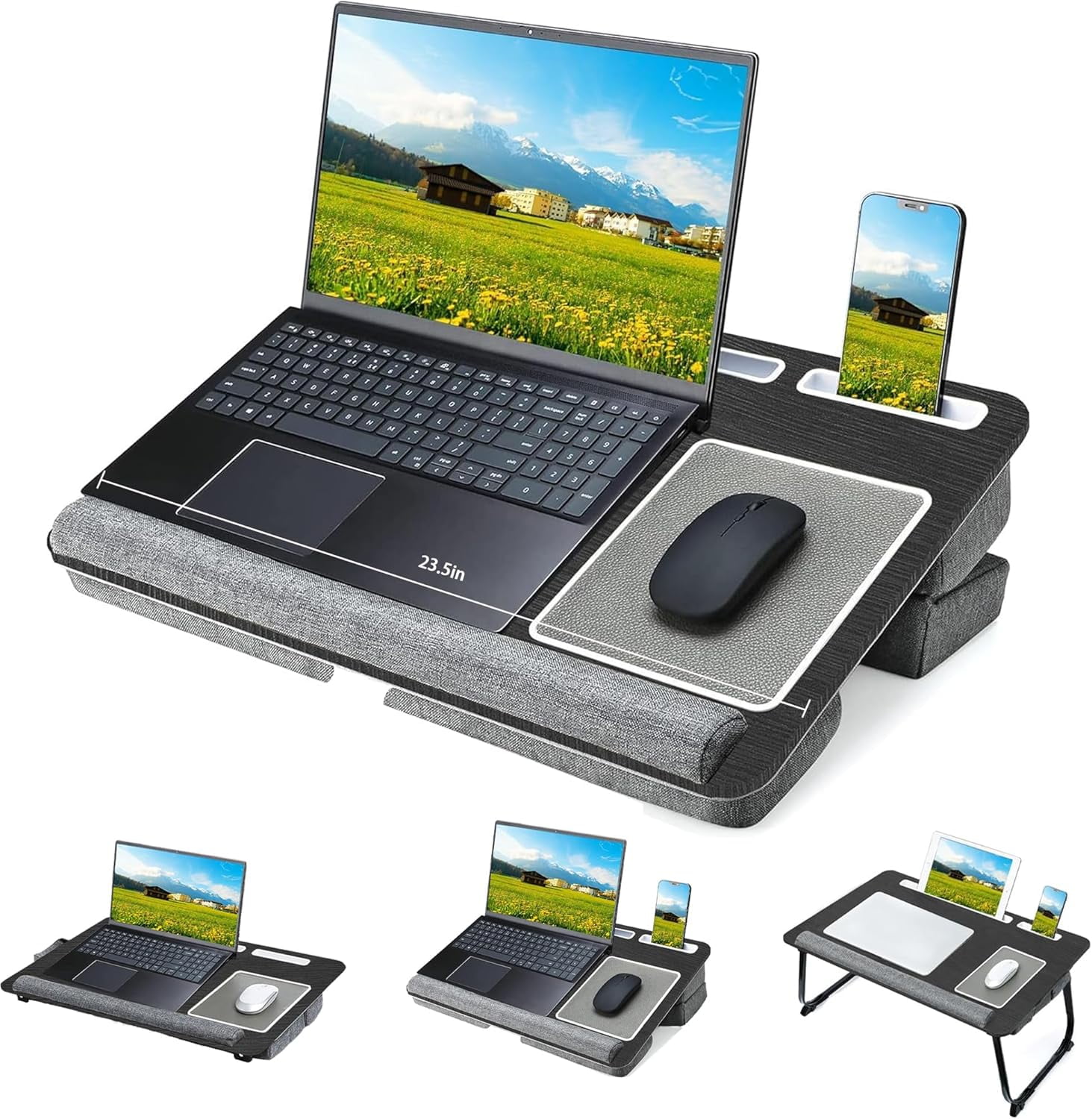 Omumuo Lap Desk with Adjustable Dual Cushion, 23.5" x 15.75", Black