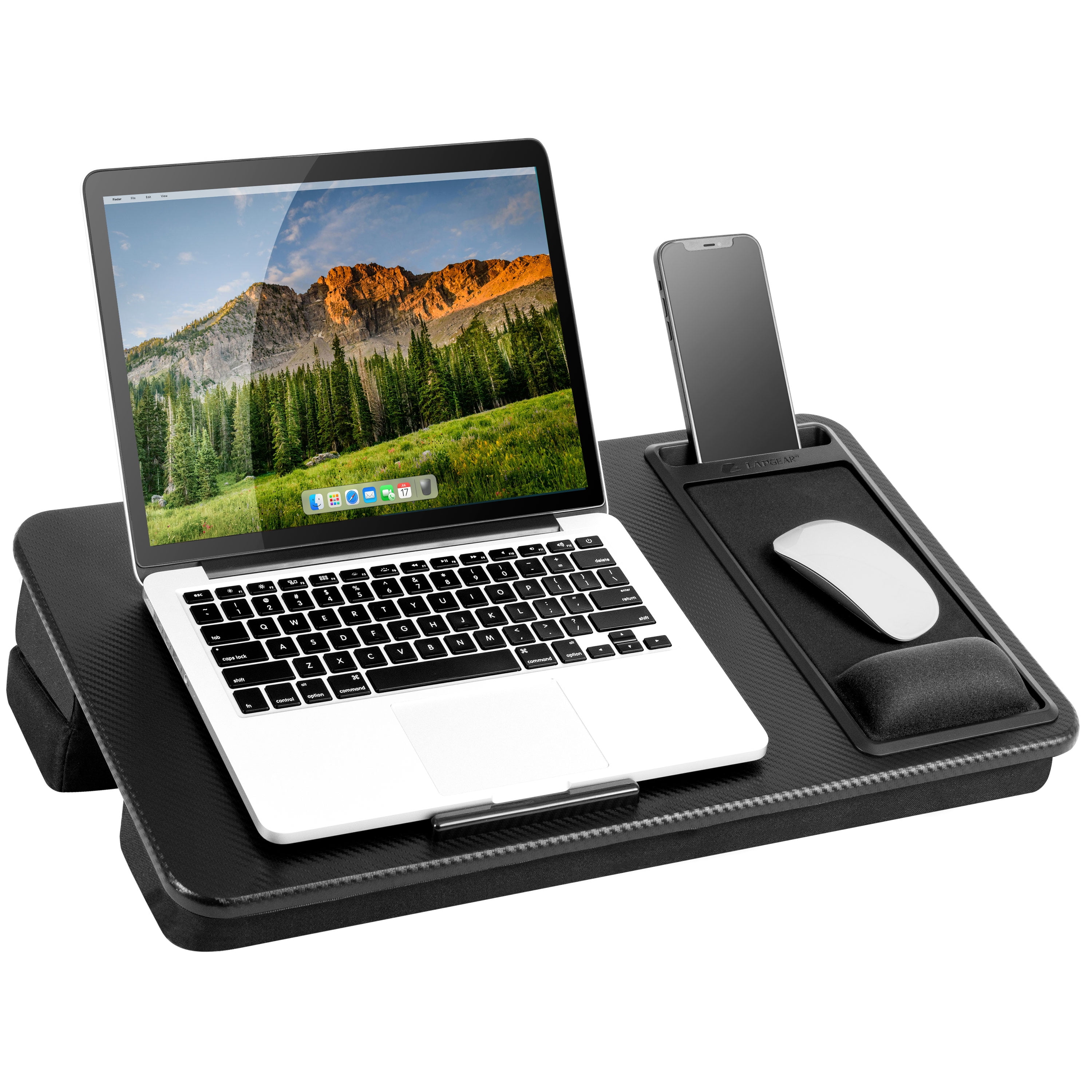 LapGear Elevation Pro Lap Desk with Wrist Rest and Adjustable Cushion, Black Carbon