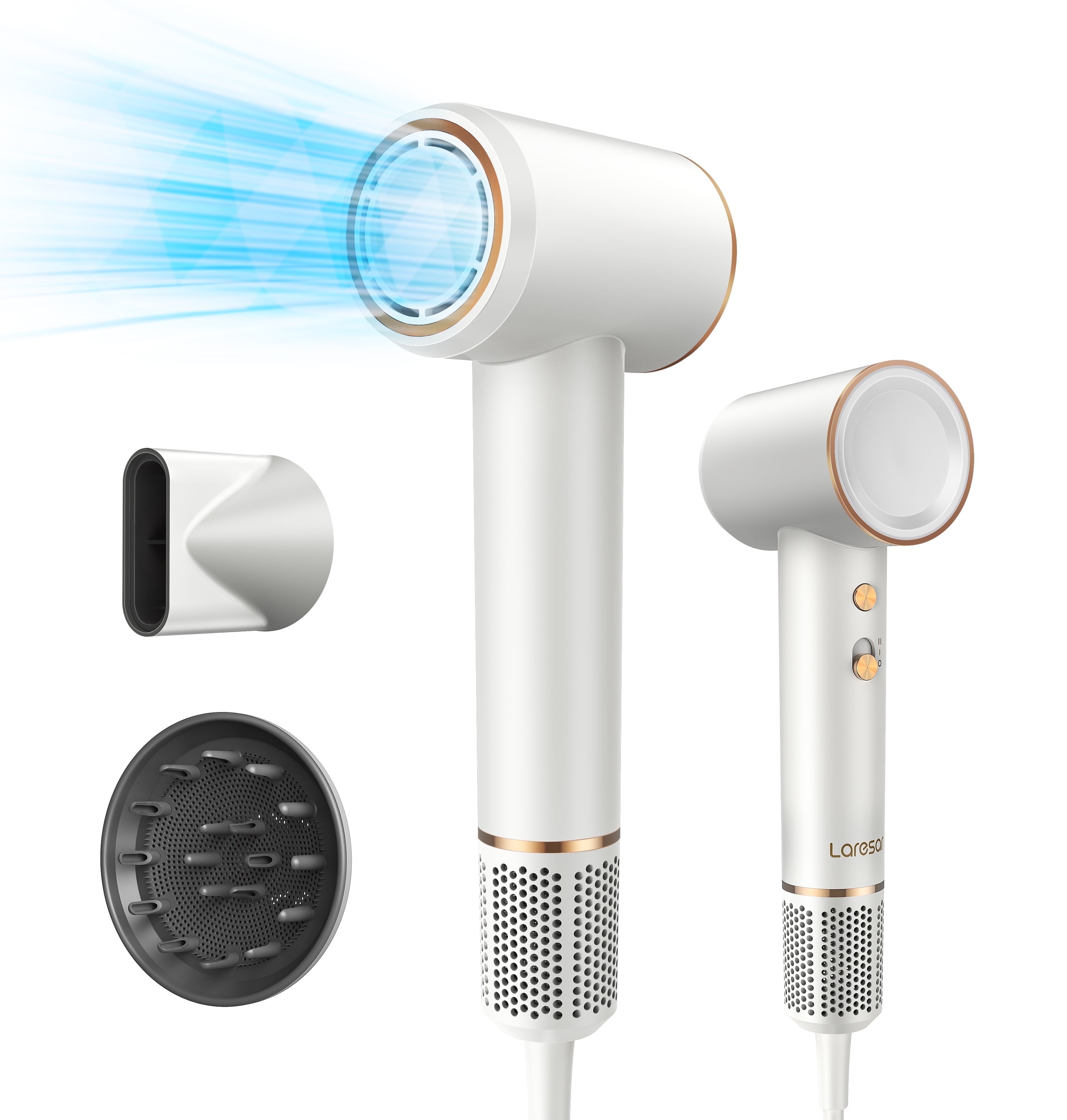 Laresar High Speed Hair Dryer, Professional Ionic Hair Dryer with Diffuser, Hair Dryers for Women Home Travel and Salon, White Blow Dryer