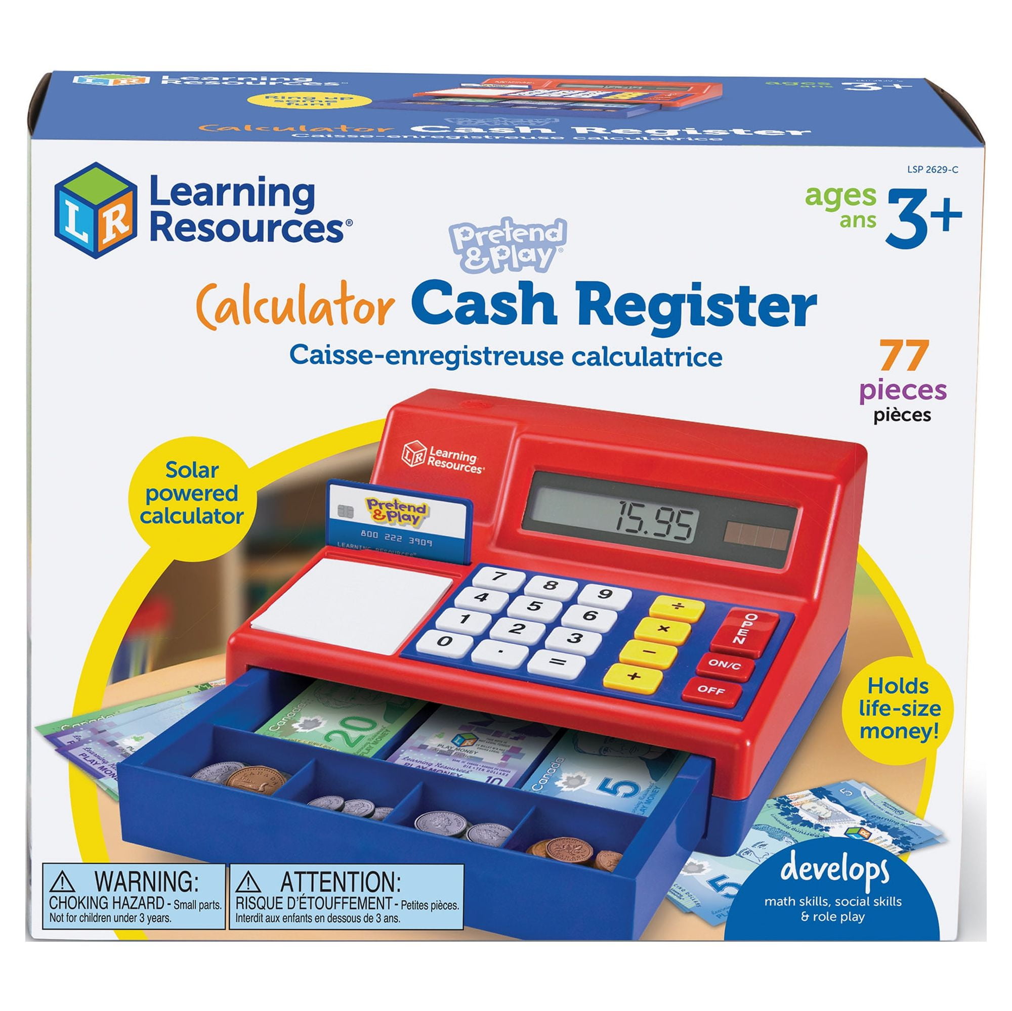 Learning Resources Pretend & Play Calculator Cash Register with Canadian Currency, Ages 3+