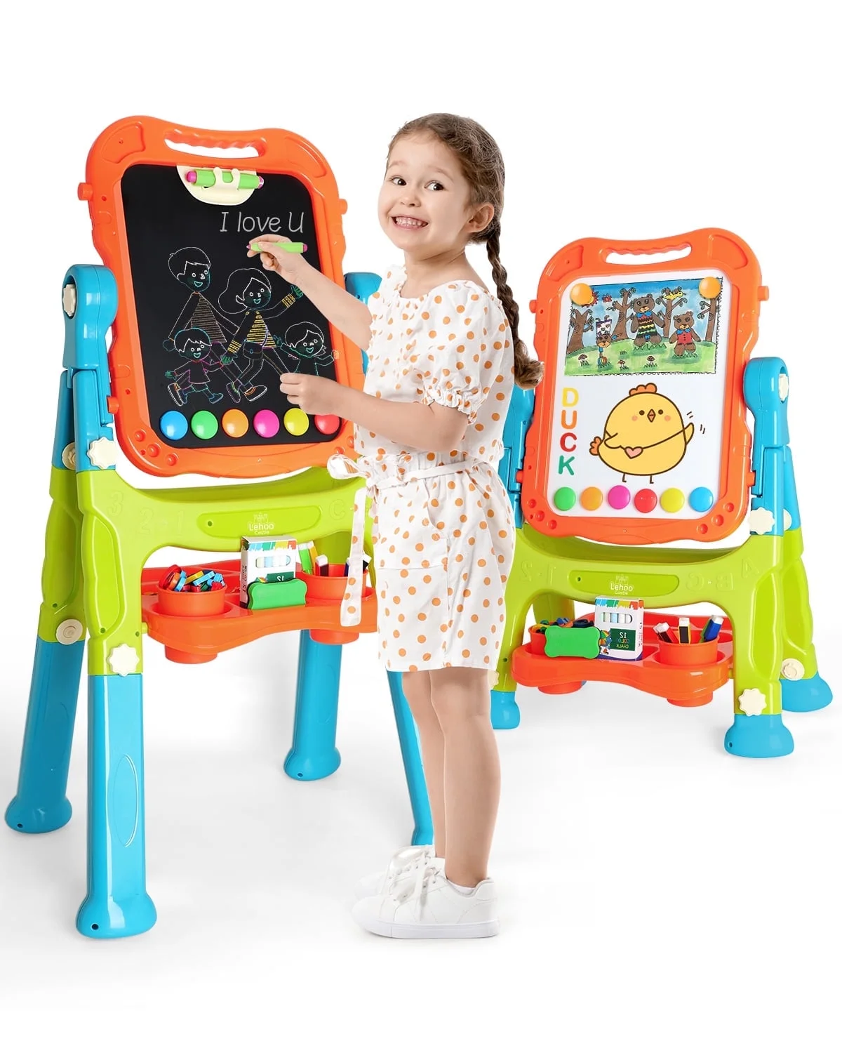 Easel for Kids, 4 in 1 Double Sided Kids Art Easel with Magnetic White Board & Chalk Board - Green