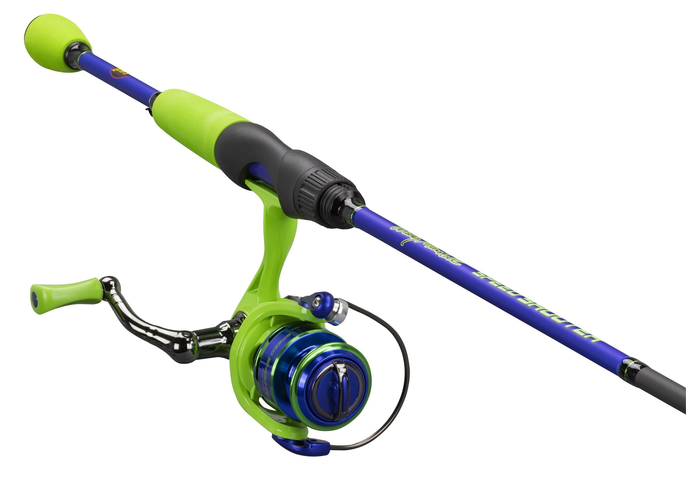 Lew's Wally Marshall Speed Shooter Spinning Reel and Fishing Rod Combo, 6-Foot Rod, Size 100 Reel, Green/Blue