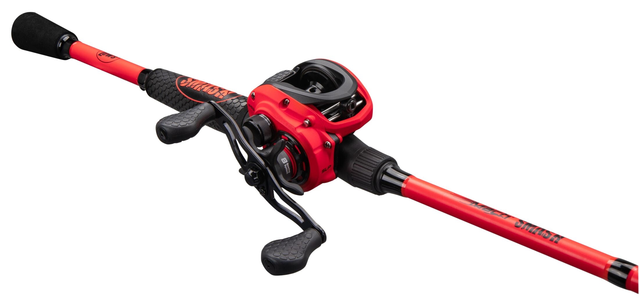 Lew's Mach Smash Baitcast Reel and Fishing Rod Combo, 7-Foot 2-Inch Medium-Heavy Power Rod, Right-Hand Retrieve, Red/Black
