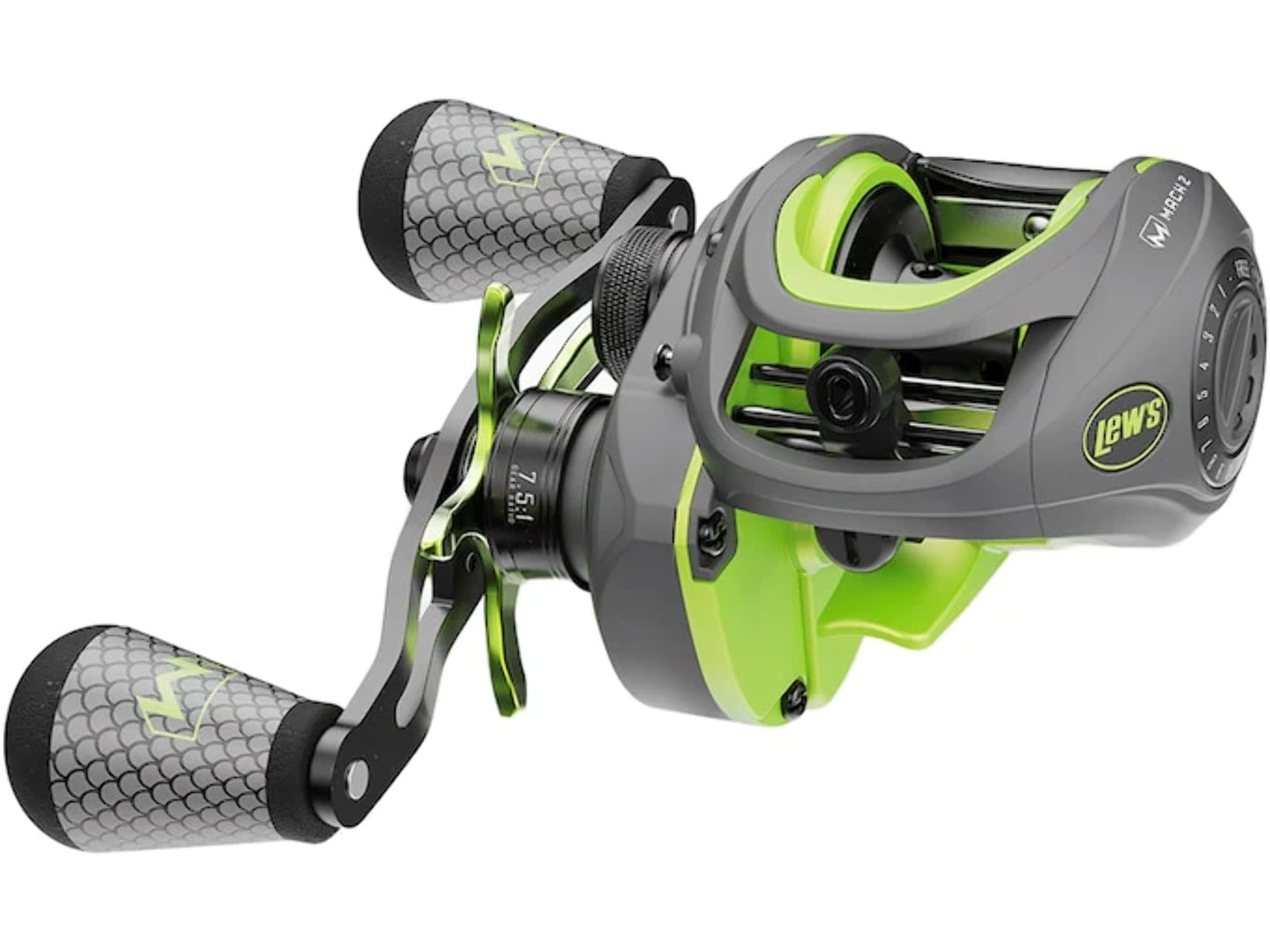 Lew's Mach 2 Baitcast Reel, 7.5:1 Gear Ratio, Right-Hand Retrieve, Black/Green