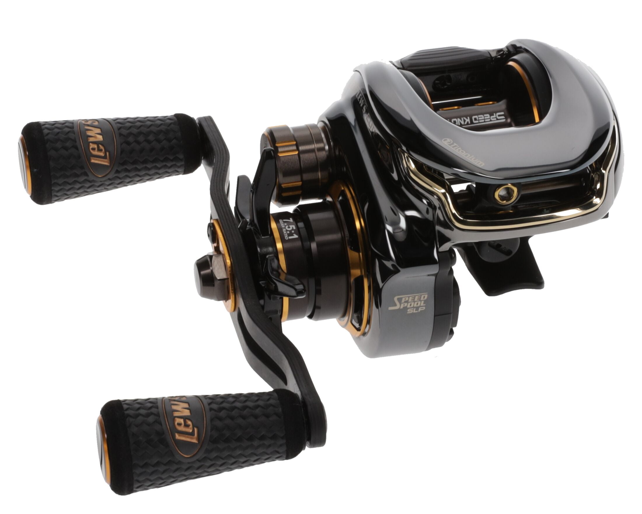 Lew's Team Lew's Elite-Ti Baitcast Reel, 7.5:1 Gear Ratio, Right-Hand Retrieve, Titanium Gray/Gold