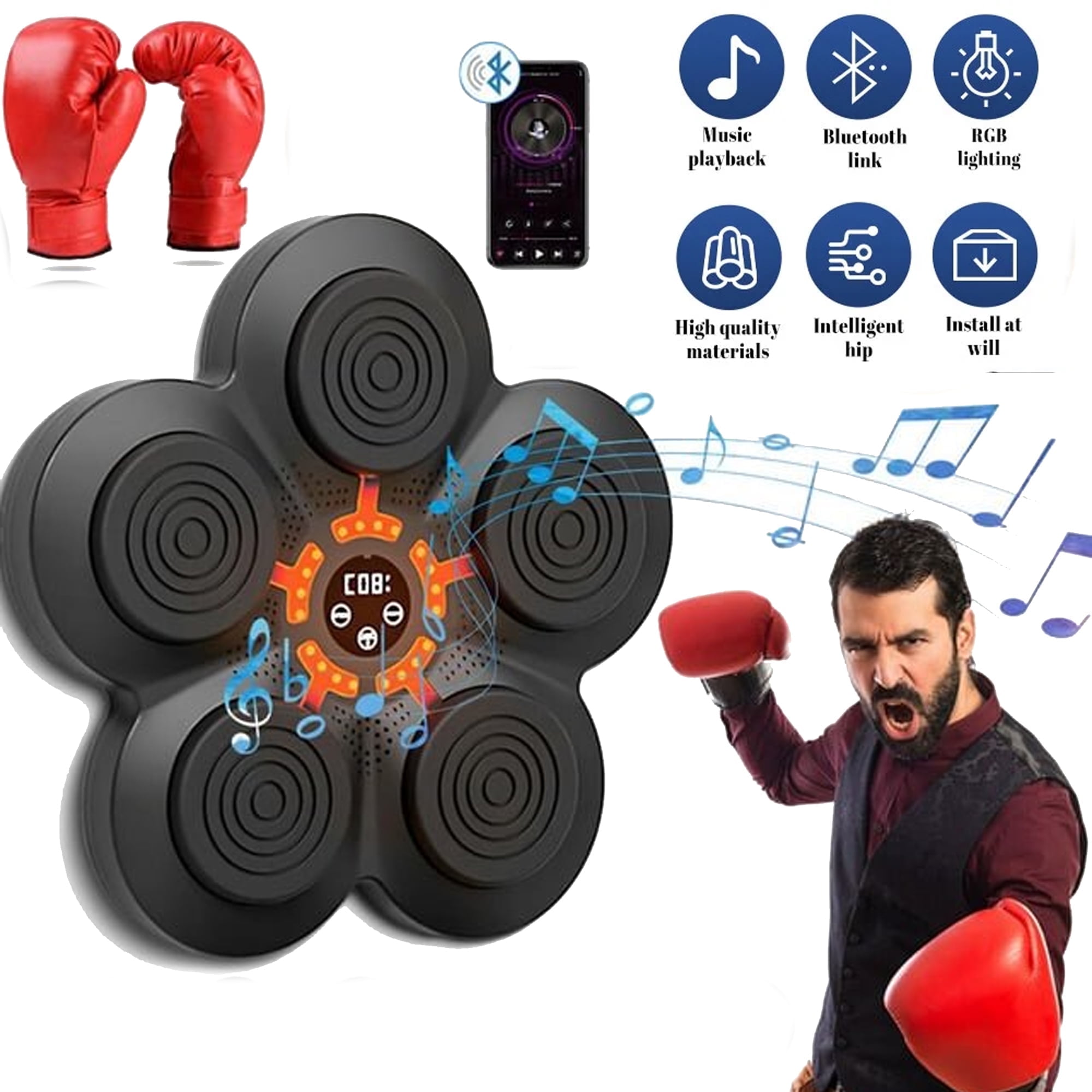 SHI LE YI Smart Electronic Music Boxing Machine, Wall Mounted Boxing Training Punching Equipment, Smart Boxing Target Machine for Home, Indoor and Gym Use