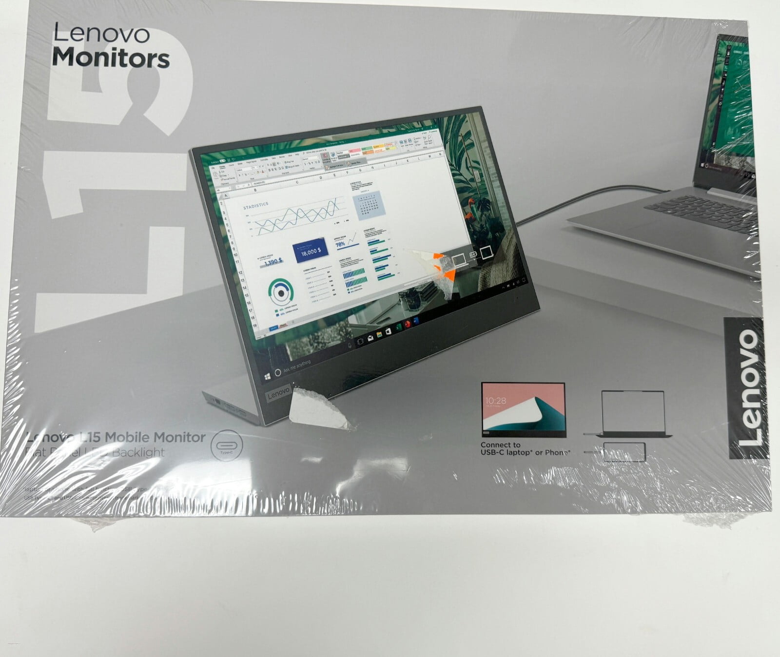 Lenovo L15 15.6" 1080p IPS 60 Hz Computer Monitor, Raven Black, 66E4UCC1US