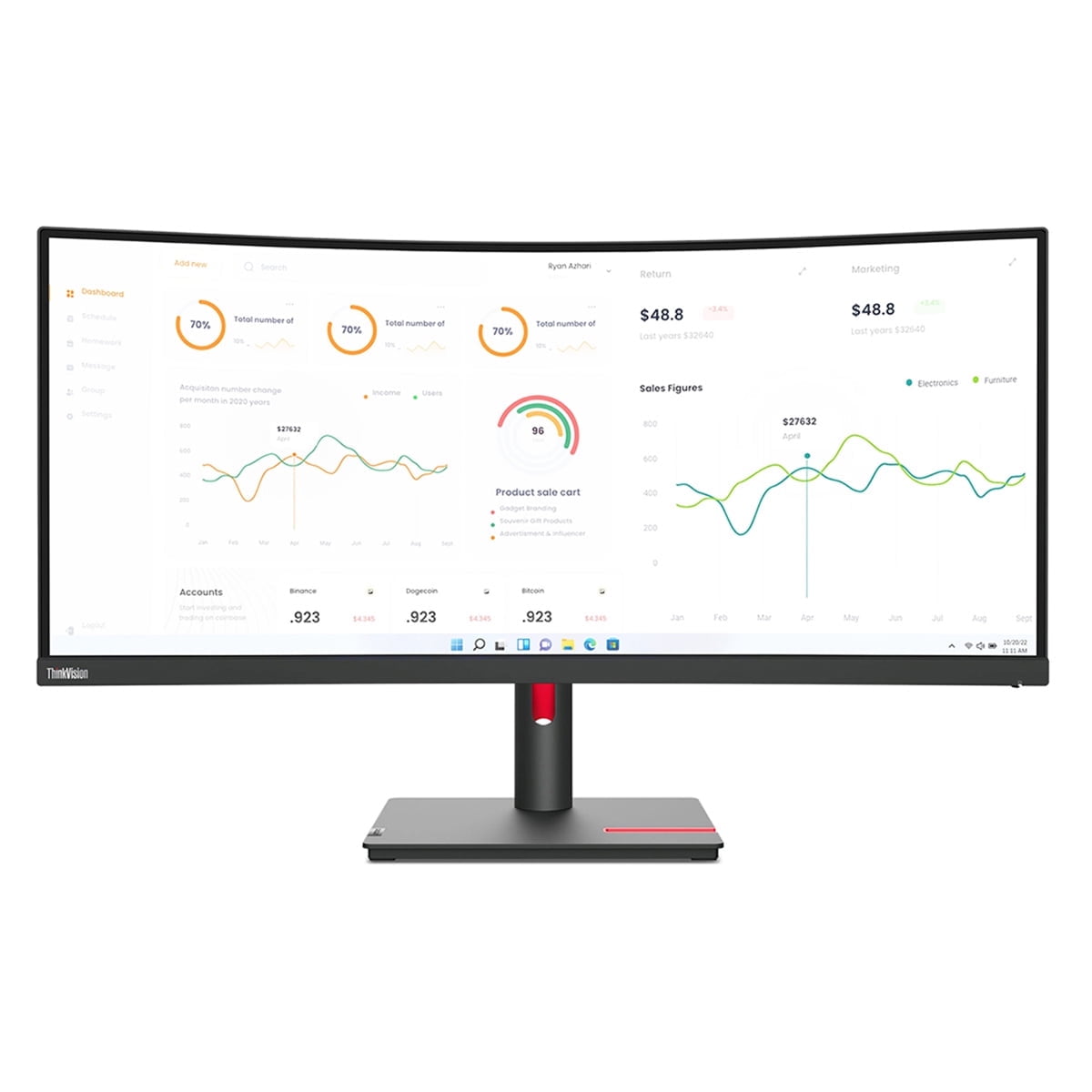 Lenovo ThinkVision T34w-30 34" WQHD 3440x1440 60Hz 21:9 4ms 1500R Curved Monitor