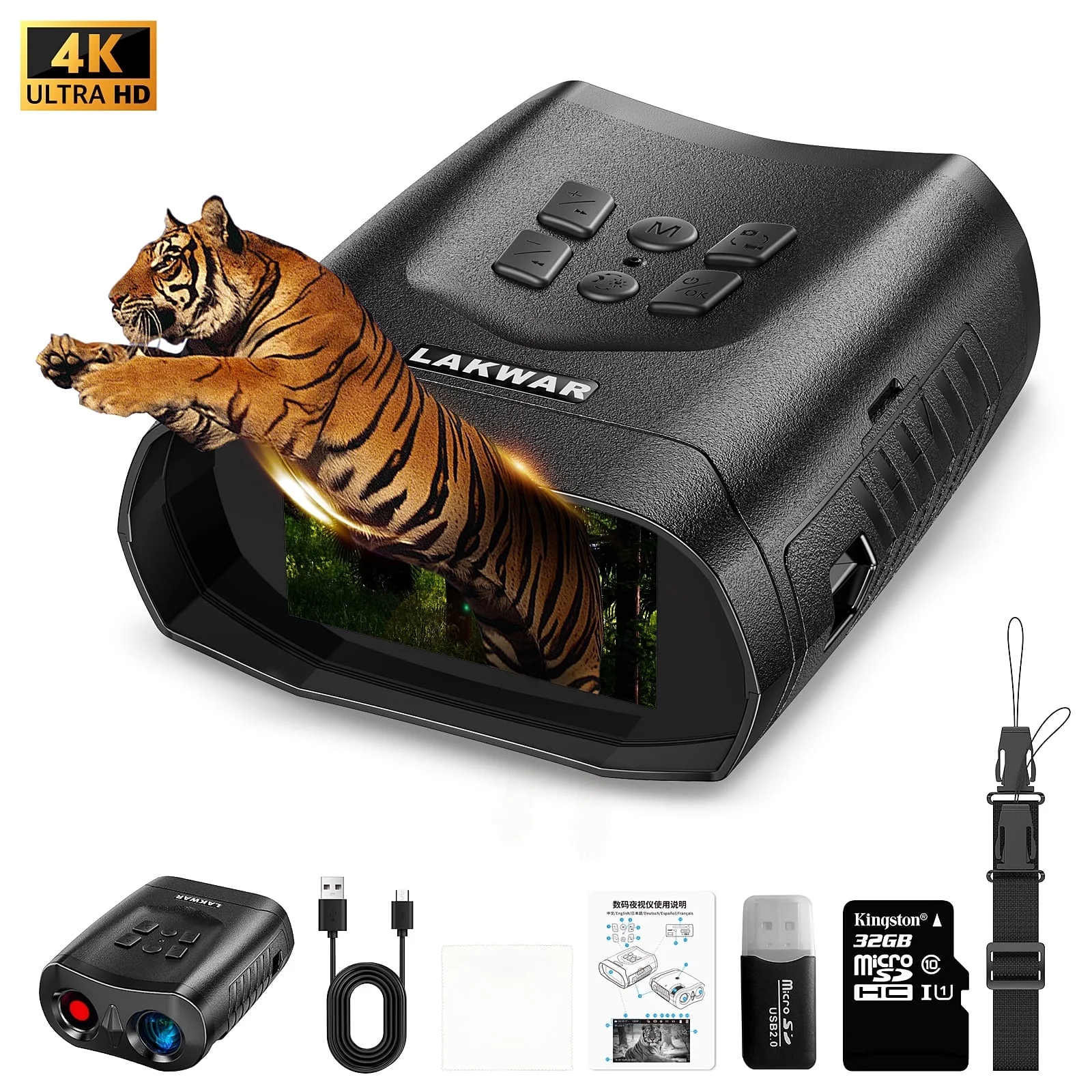 4K Night Vision Binoculars-Night Vision Goggles for Adults, 3'' IPS Large Screen Hunting Binoculars with 32GB Memory