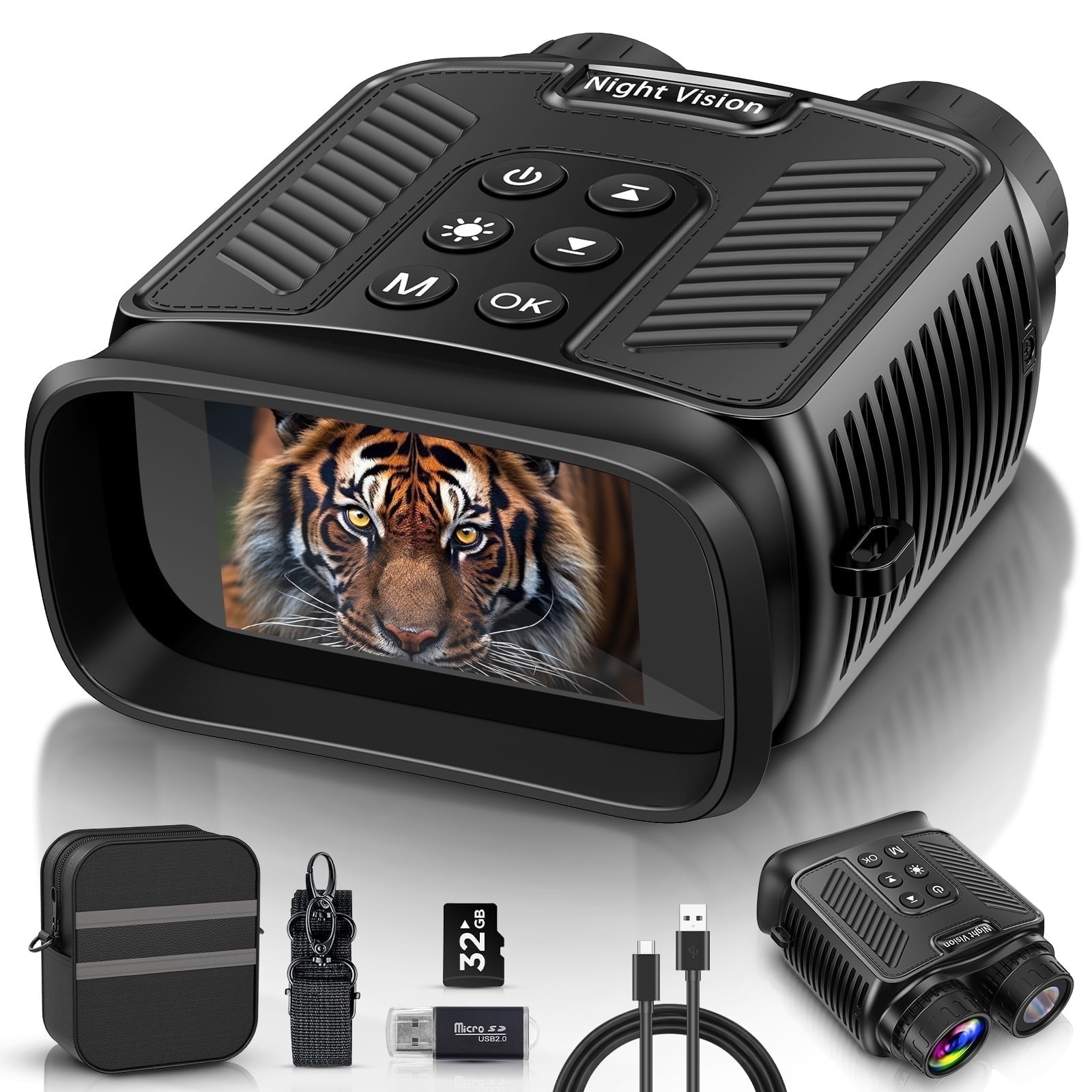 LAKWAR 8X Night Vision Binoculars for Total Darkness with 32G TF Card Infrared Digital Night Vision Binocular with Large Viewing Screen Hunting Binoculars for Day and Night