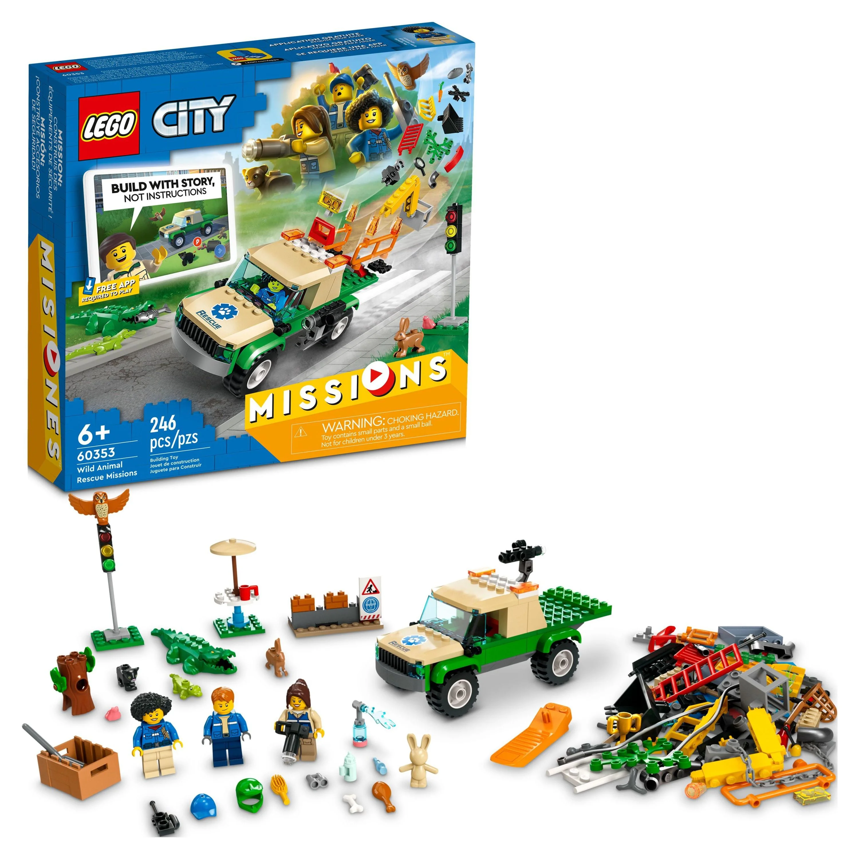 LEGO City Wild Animal Rescue Missions, 60353 with Truck Toy and Animals for Kids, Interactive Digital Adventure Building Game with Bricks & 3 Minifigures