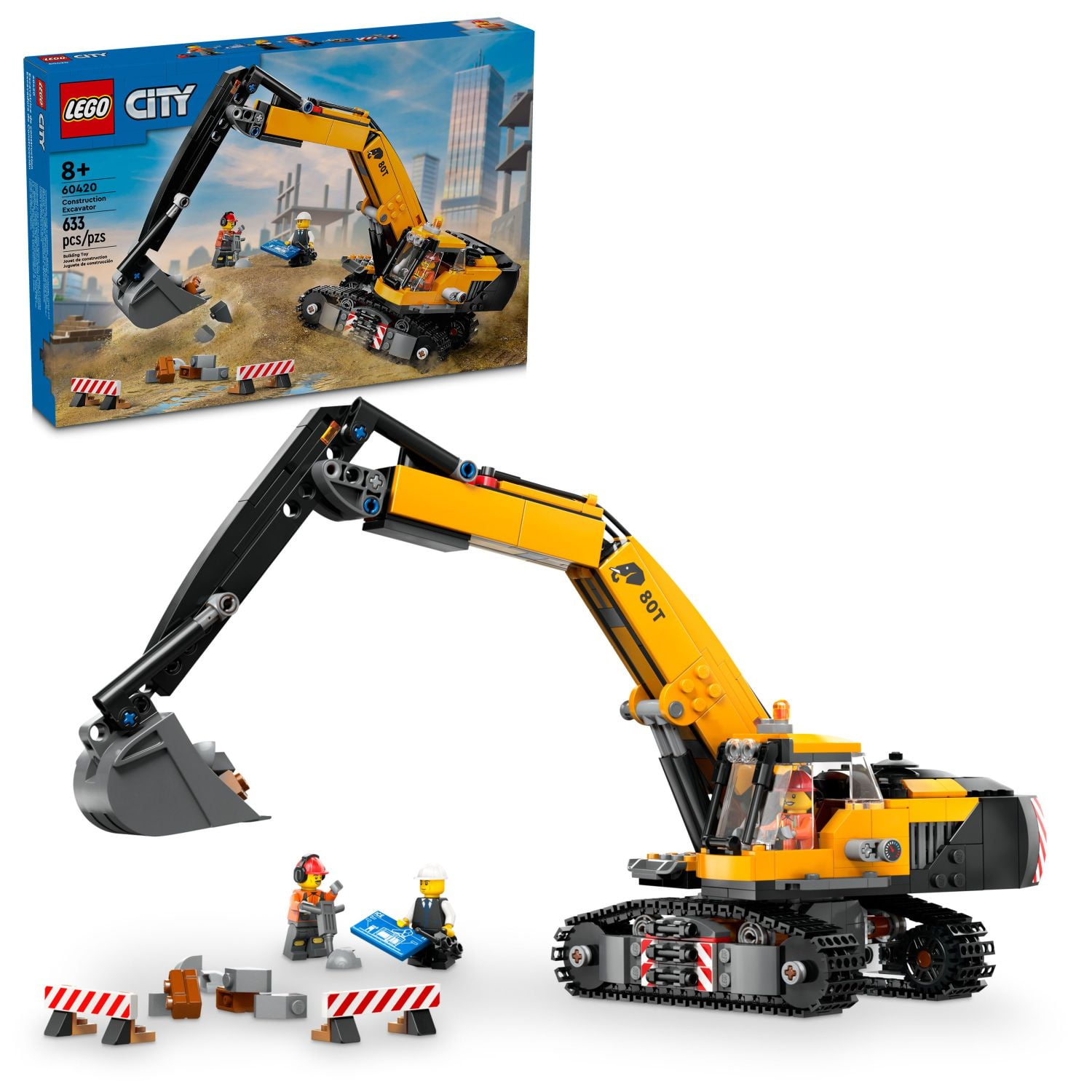 LEGO City Yellow Construction Excavator, Pretend Play Toy Digger for Kids Ages 8 and up, 60420