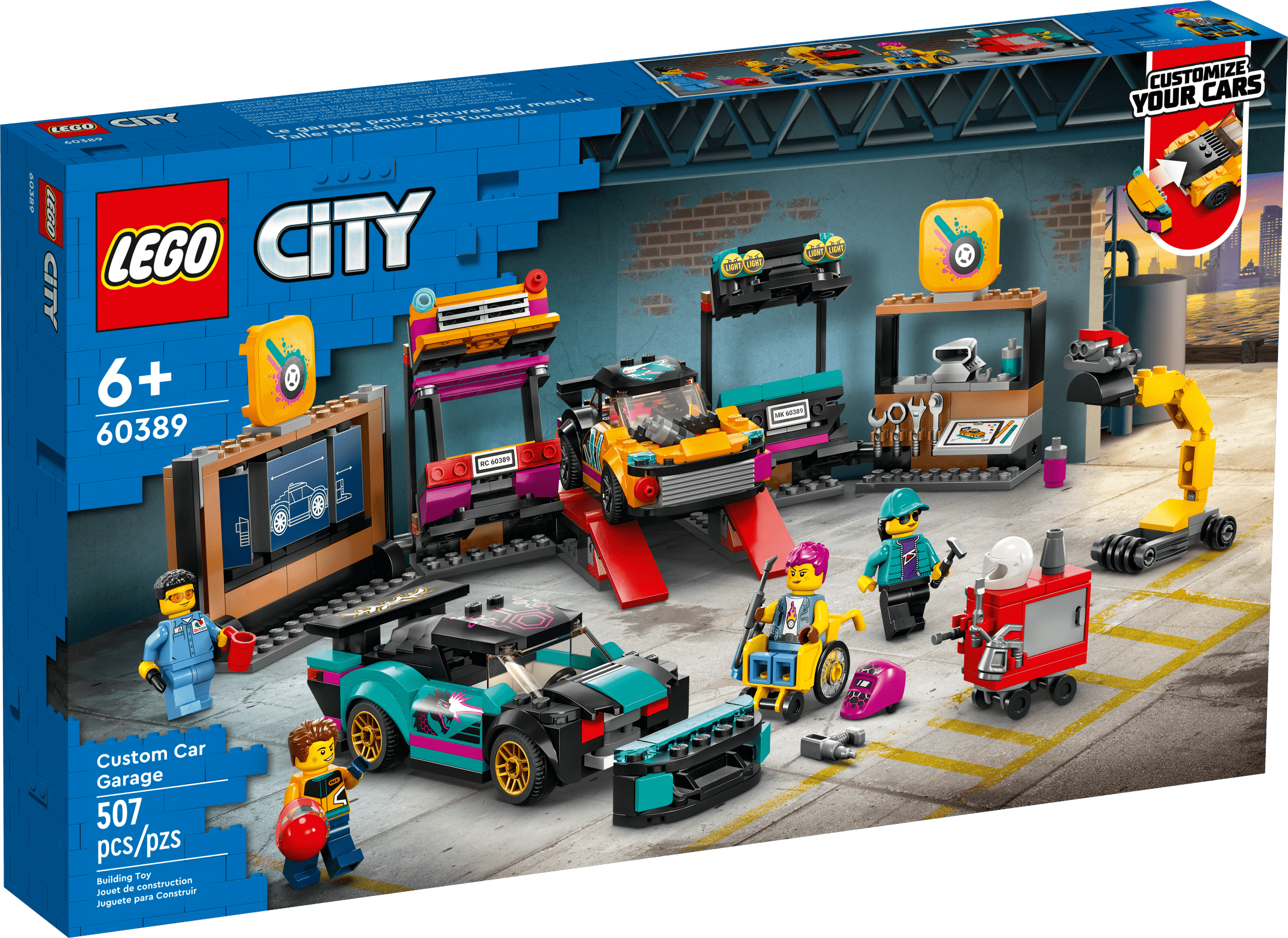 LEGO City Custom Car Garage 60389, Toy Garage Building Set with 2 Cutomizable Cars, Pretend Play Mechanic Toy with 4 Mini Figures, Birthday Gift Idea for Boys, Girls, Kids Who Love Cars Age 6+