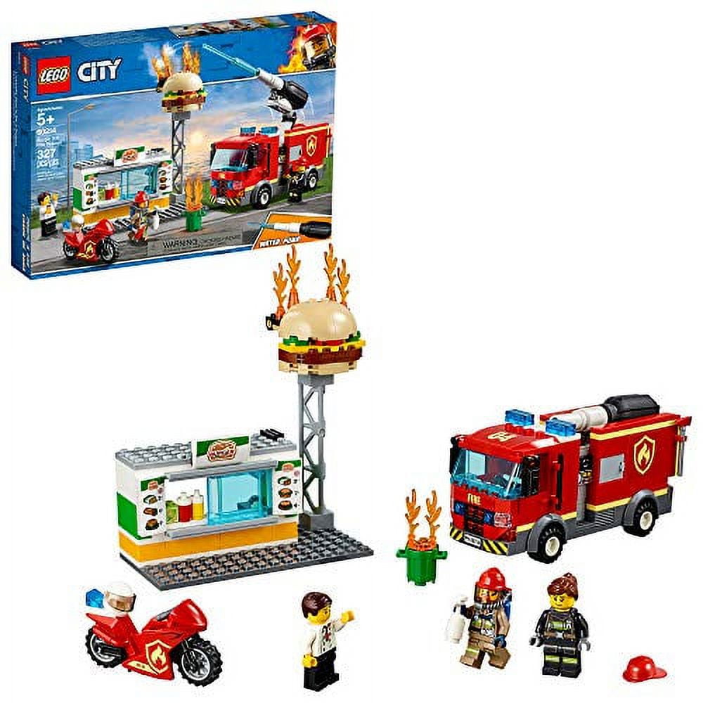 LEGO City Kid's Burger Bar and Fire Rescue Building Toy Set, 327 Piece