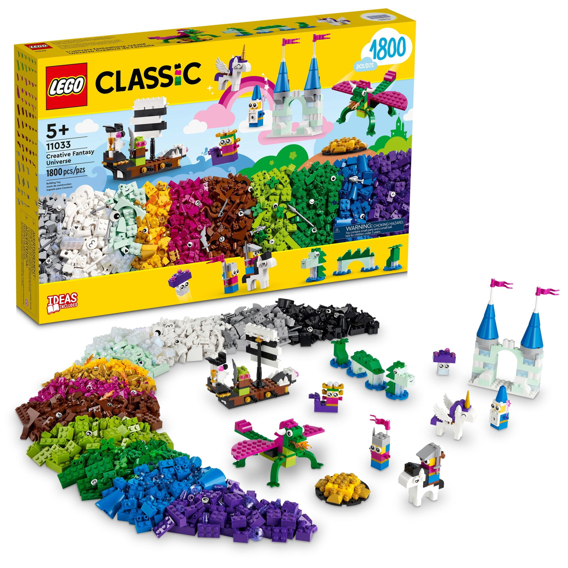 LEGO Classic Creative Fantasy Universe Set 11033, Building Adventure for Imaginative Play with Unicorn Toy, Castle, Dragon and Pirate Ship Builds, Gift Idea for Kids Ages 5 Plus