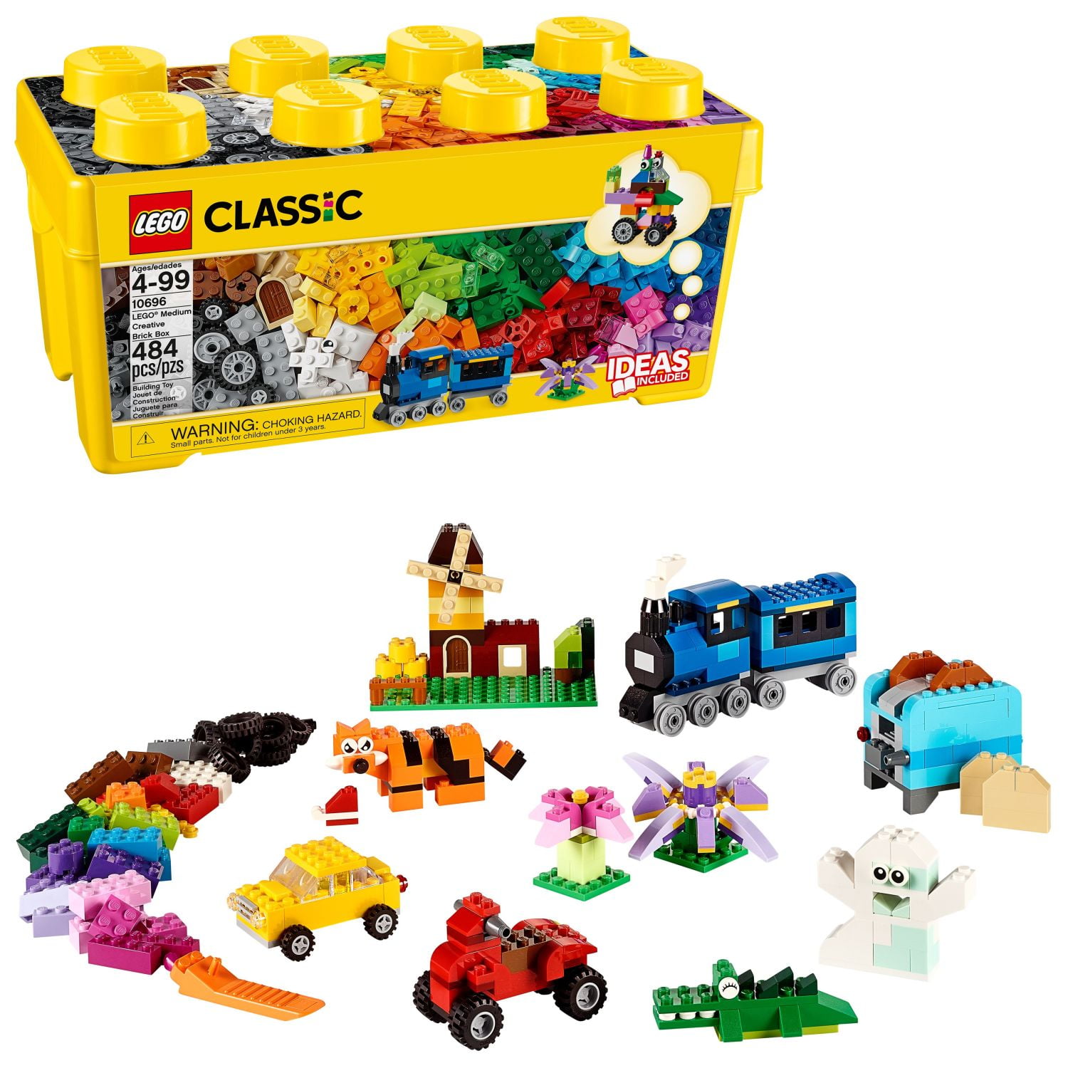 LEGO Classic Medium Creative Brick Box , Toy Set with Train, Car, Tiger, Birthday Gift for Kids 4+, 10696