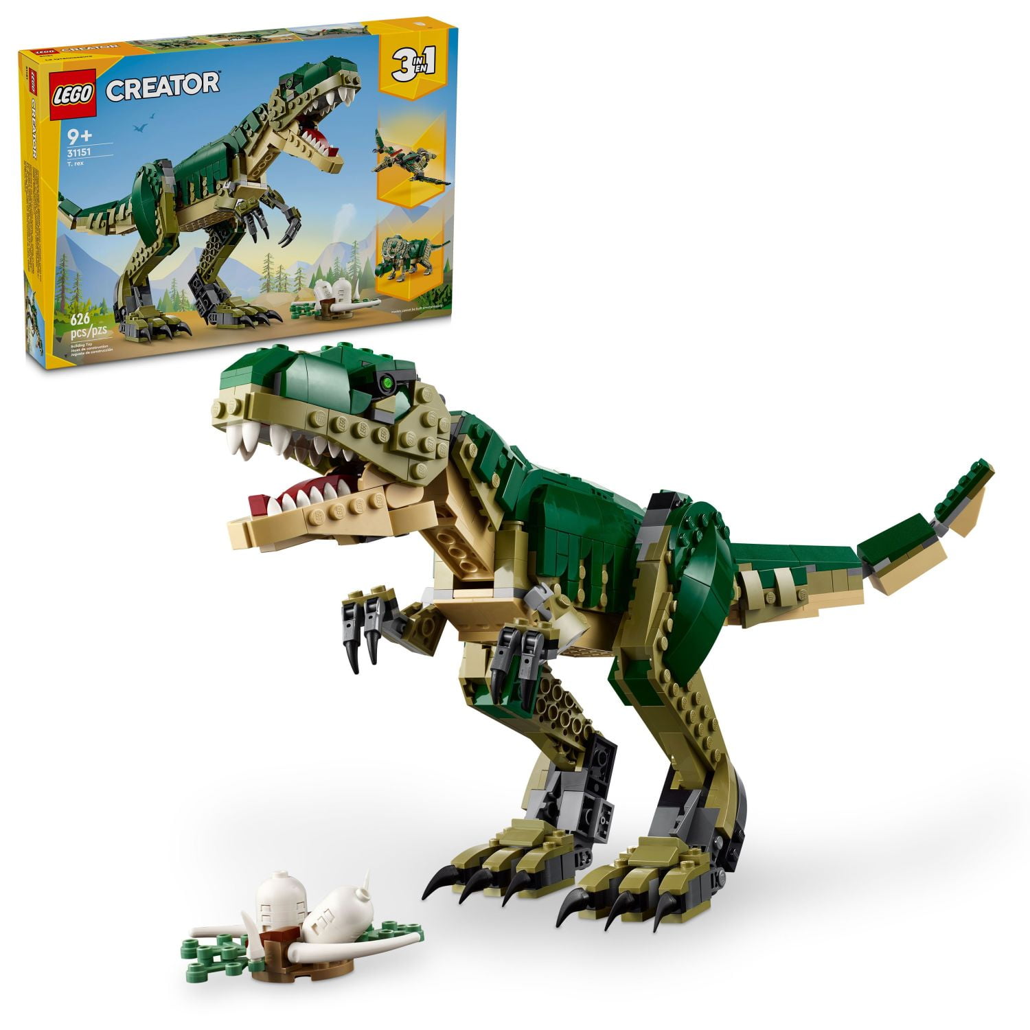 LEGO Creator 3 in 1 T-Rex Dinosaur Toy - Birthday Gift Idea for Boys & Girls - Option to Build T Rex, Triceratops & Pterodactyl - 31151