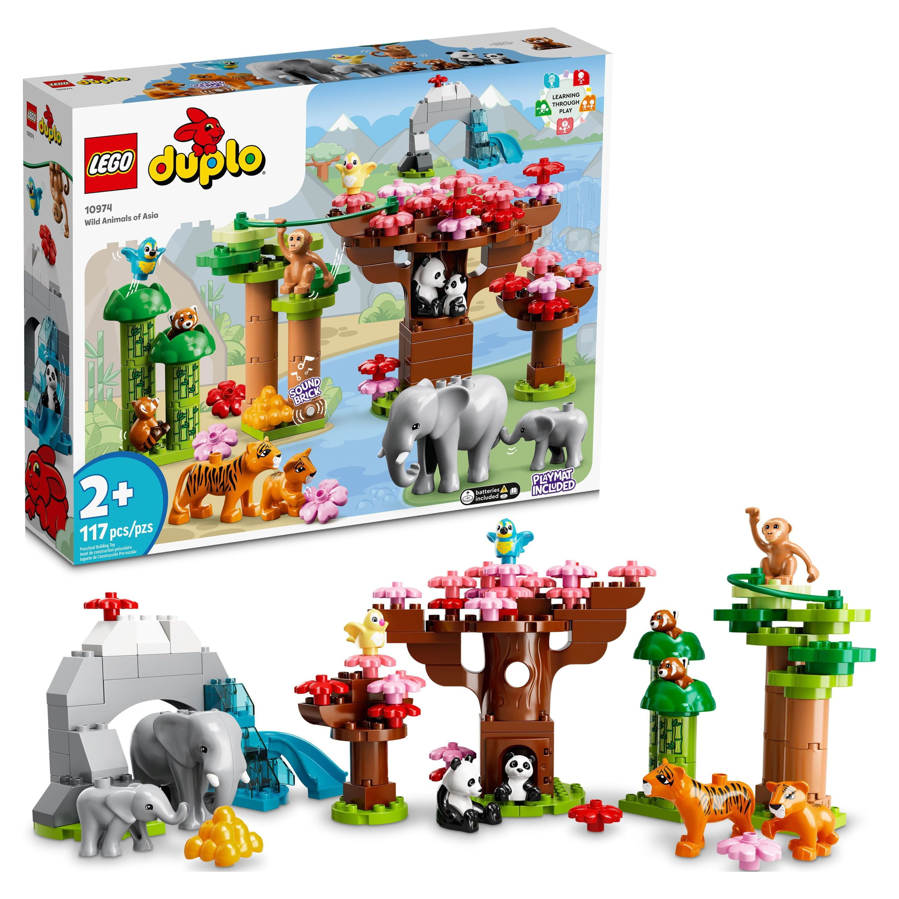 LEGO DUPLO Wild Animals of Asia 10974, Bricks Set with Panda & Elephant Baby Animal Toy Figures plus Sounds, Toys for Toddlers, Girls & Boys Age 2 - 5