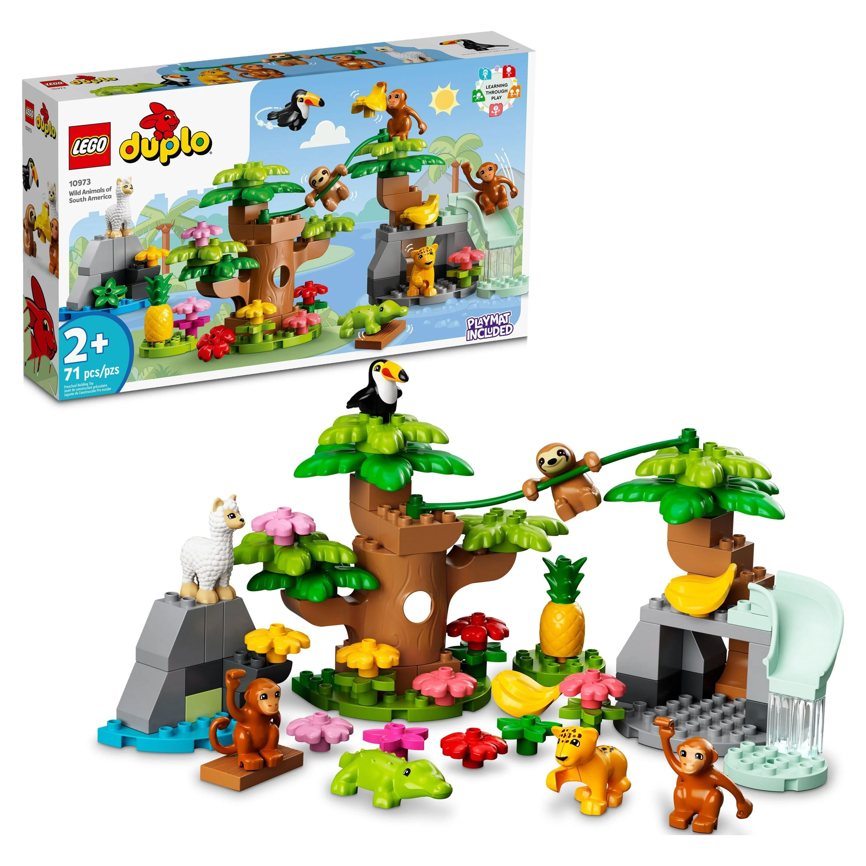 LEGO DUPLO Wild Animals of South America 10973 Educational Set - Featuring 7 Toy Animal Figures and Jungle Playmat, Early Learning and Motor Skill Toys for Toddlers, Girls, Boys, and Kids Ages 2+