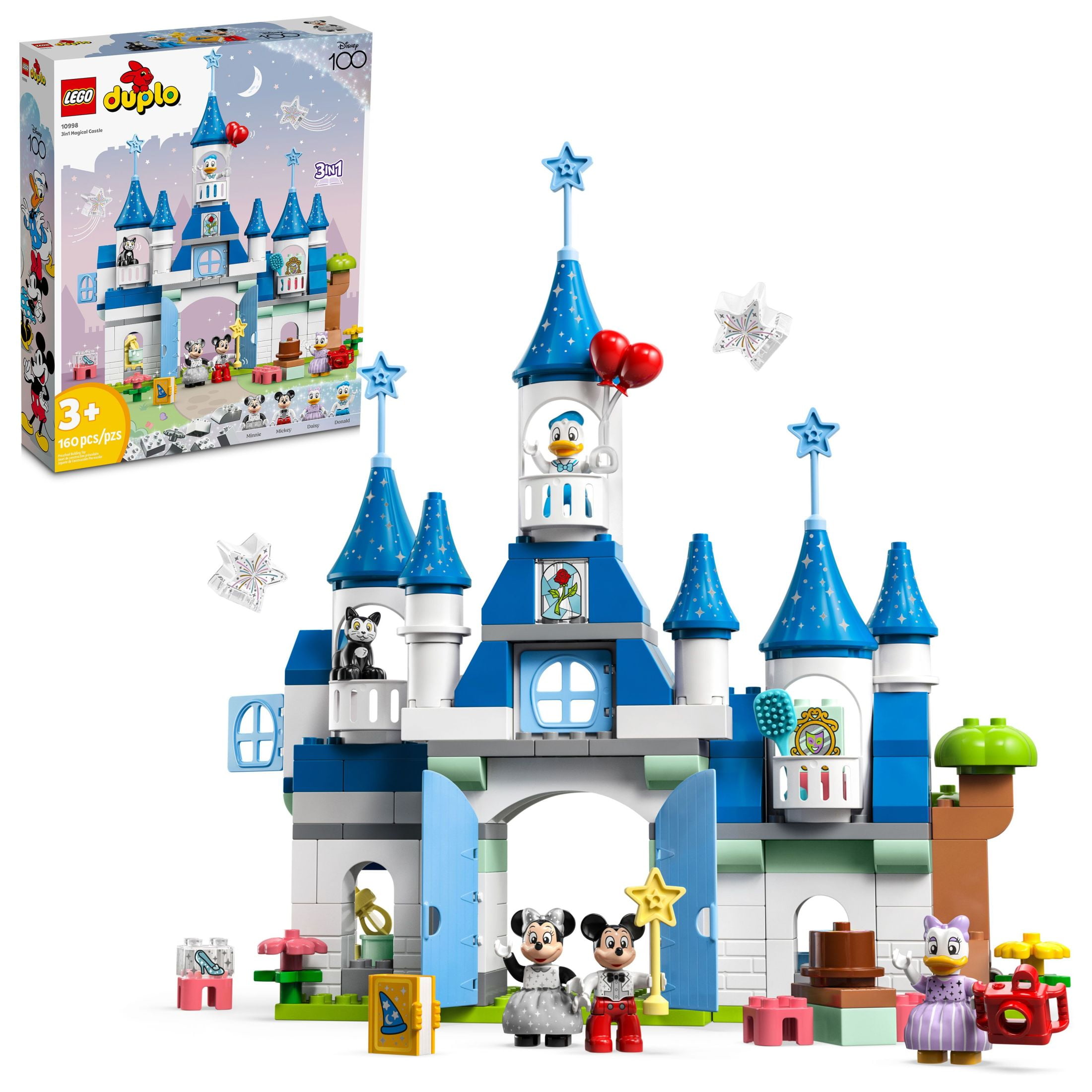 LEGO DUPLO Disney 3in1 Magic Castle 10998 Building Set for Family Play with 5 Disney Figures Including Mickey, Minnie, and Their Friends, Magical Disney 100 Adventure Toy for Toddlers Ages 3 and Up