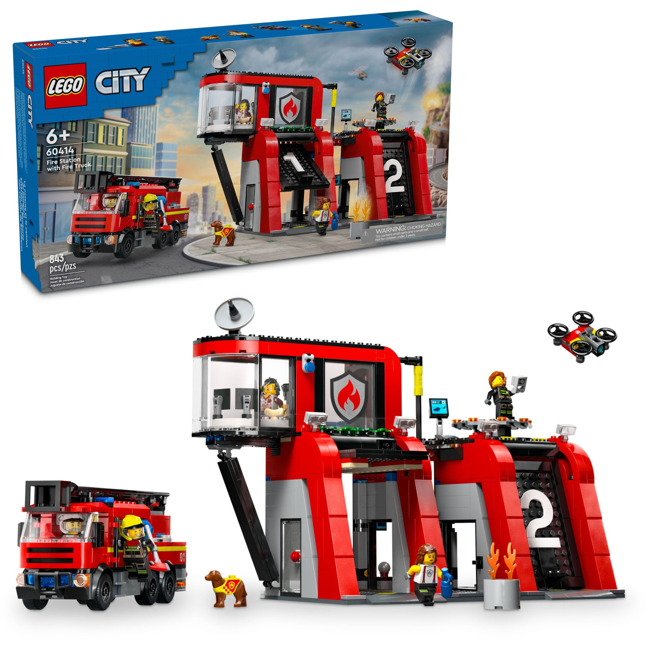 LEGO Fire Station with Fire Truck Block Building Sets, 843 Pieces