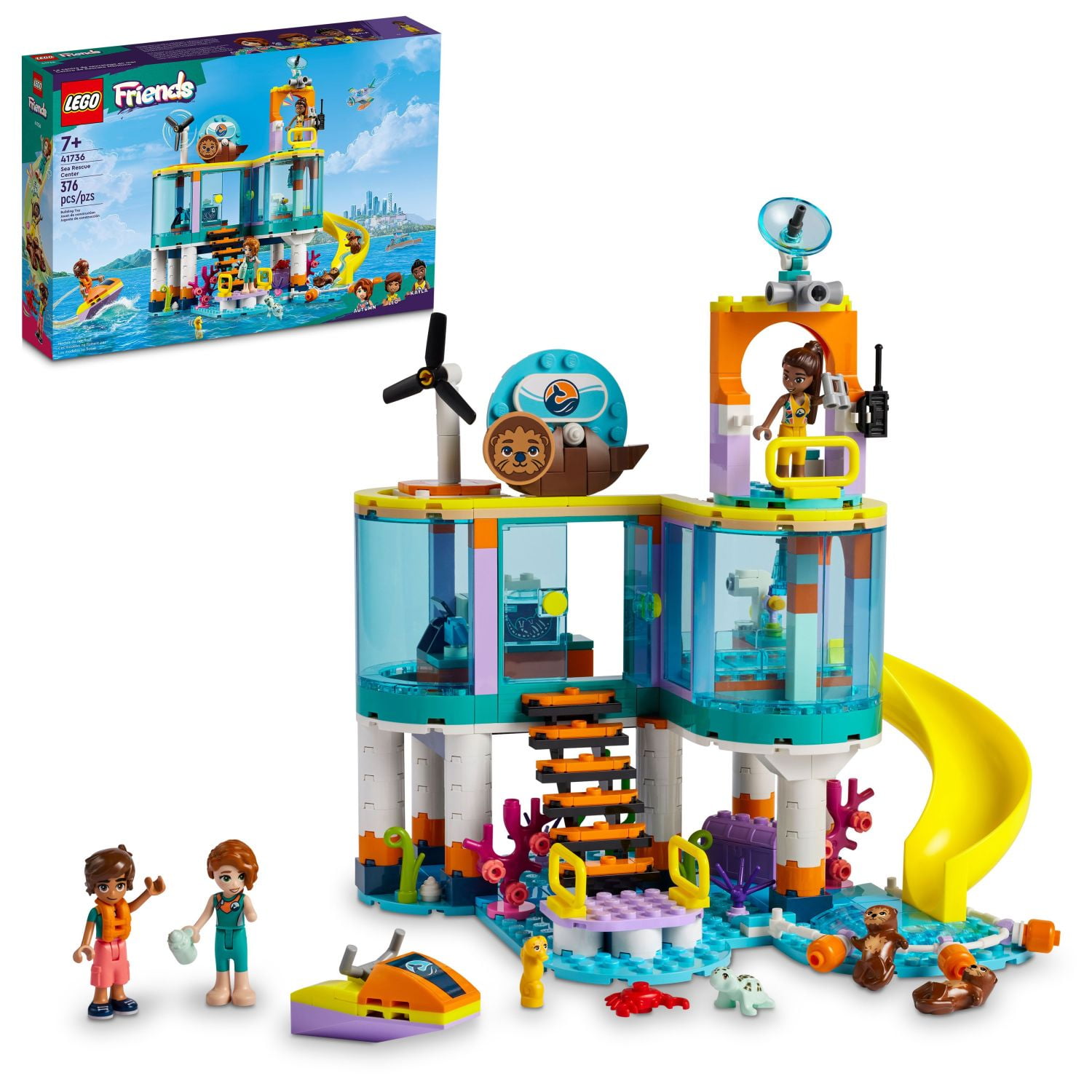 LEGO Friends Sea Rescue Center Building Toy for Kids, Includes Animal Toy Figures, a Water Scooter, & 3 Minidolls for Pretend Play Ocean Rescue, 41736