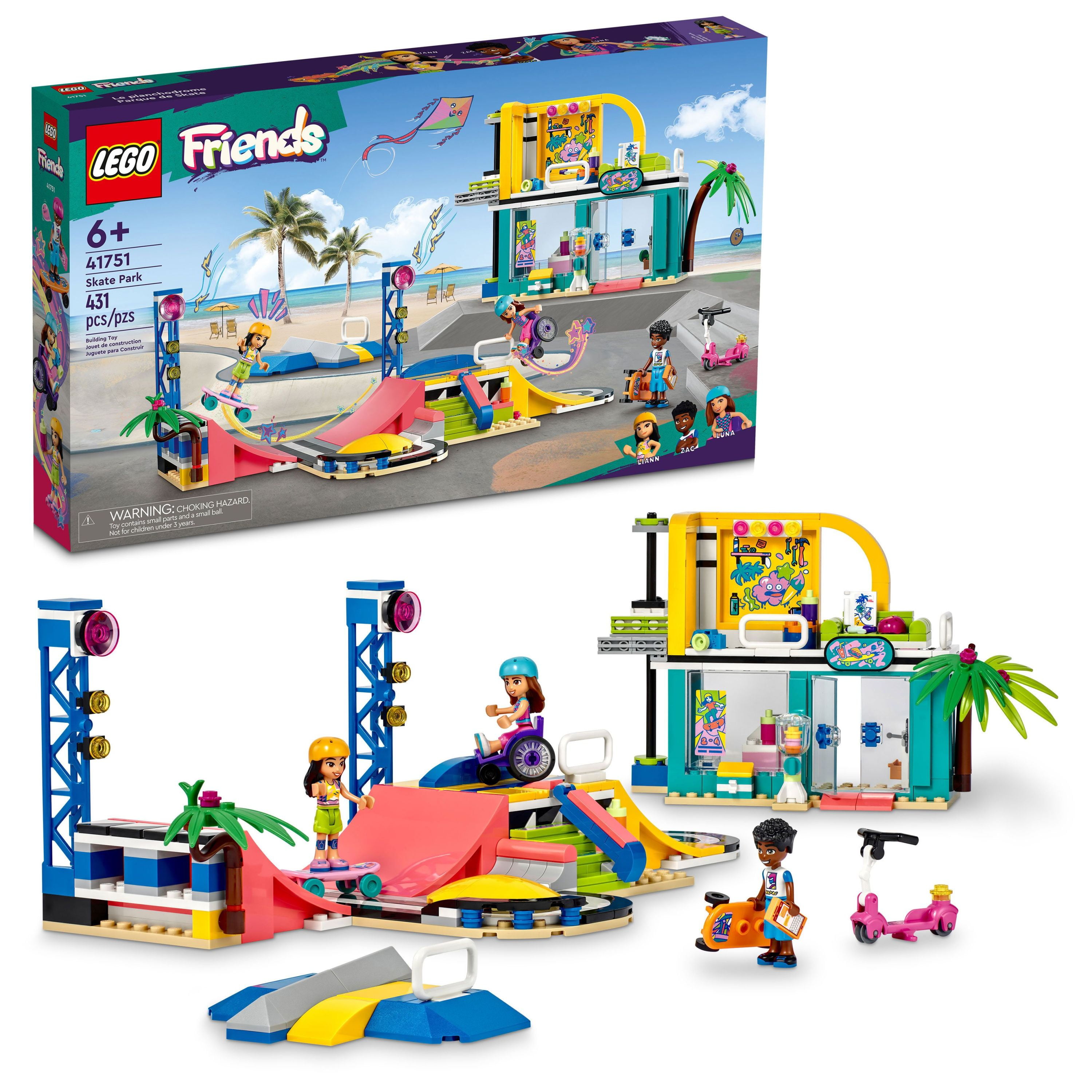 LEGO Friends Skate Park Set 41751, Skateboard Toy and Mini-Doll Playset for Creative Play, Perfect Gift Idea for Boys and Girls Age 6 Plus, Includes a Toy Scooter and Wheelchair