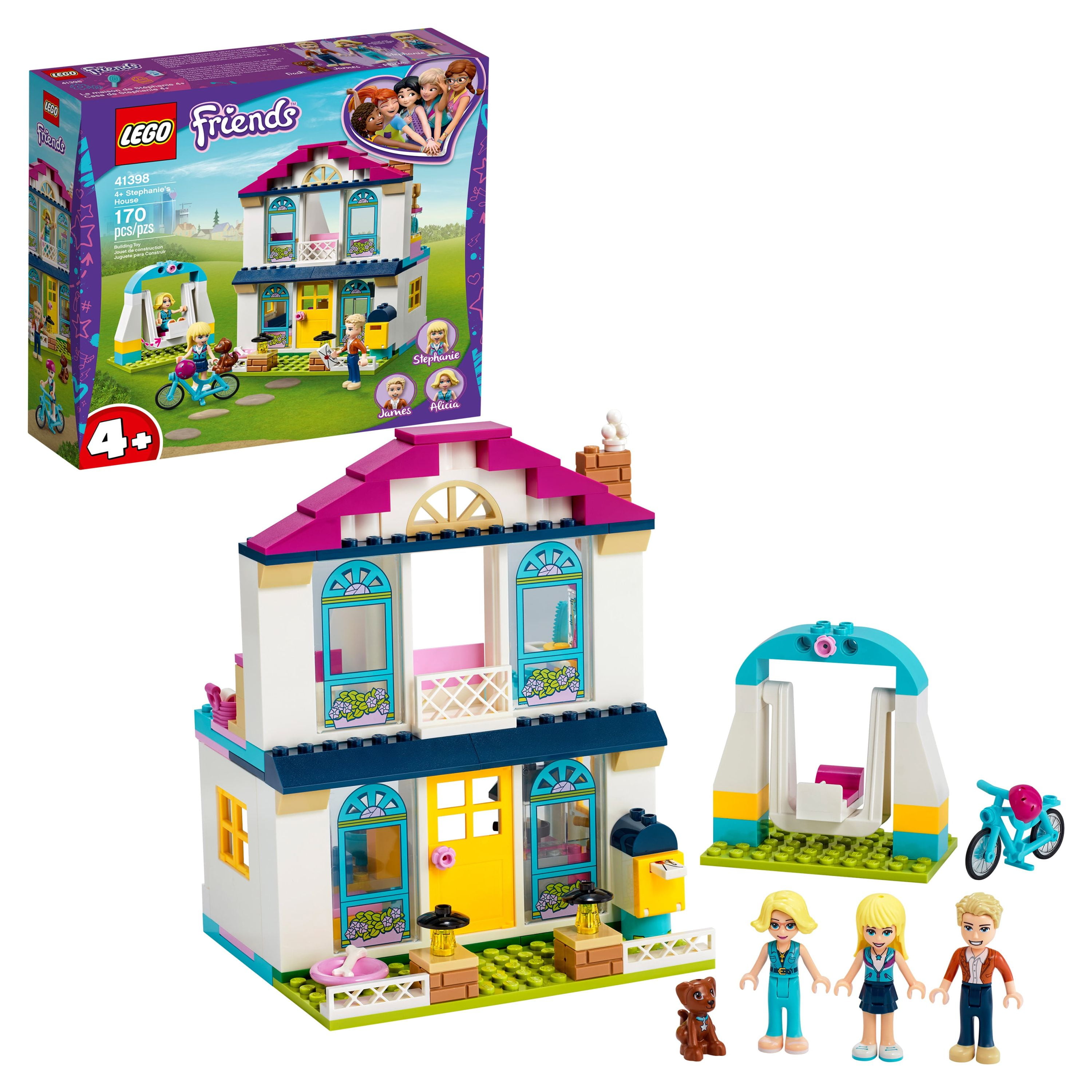 LEGO Friends 4+ Stephanie’s House 41398 Building Toy with Miniature Bike and Mini Toy Dog Figure (170 Pieces)