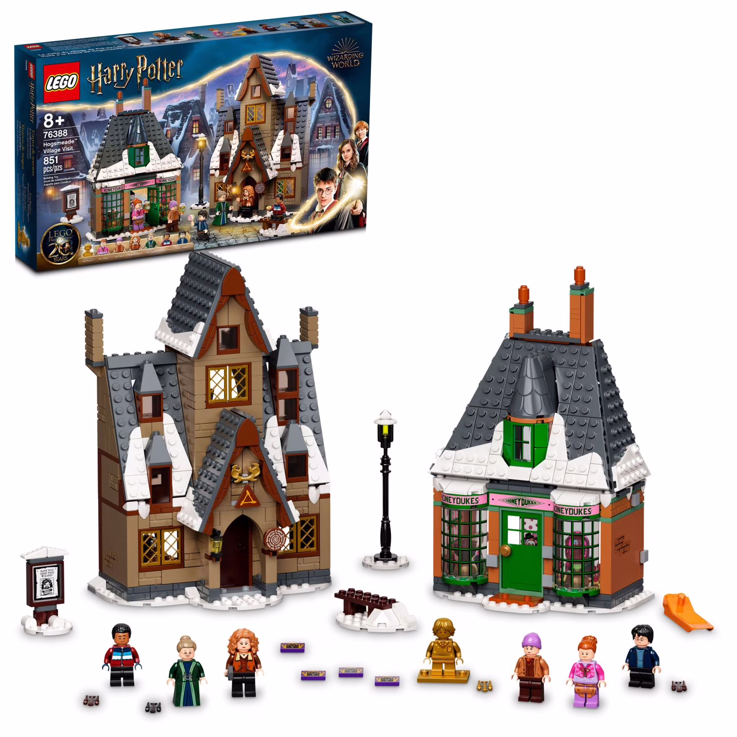 LEGO Harry Potter Hogsmeade Village Visit 76388 Building Toy for 8 Year Olds, 20th Anniversary Set with Collectible Harry Potter Figures Including Golden Ron Weasley, Birthday Gift Idea for Kids