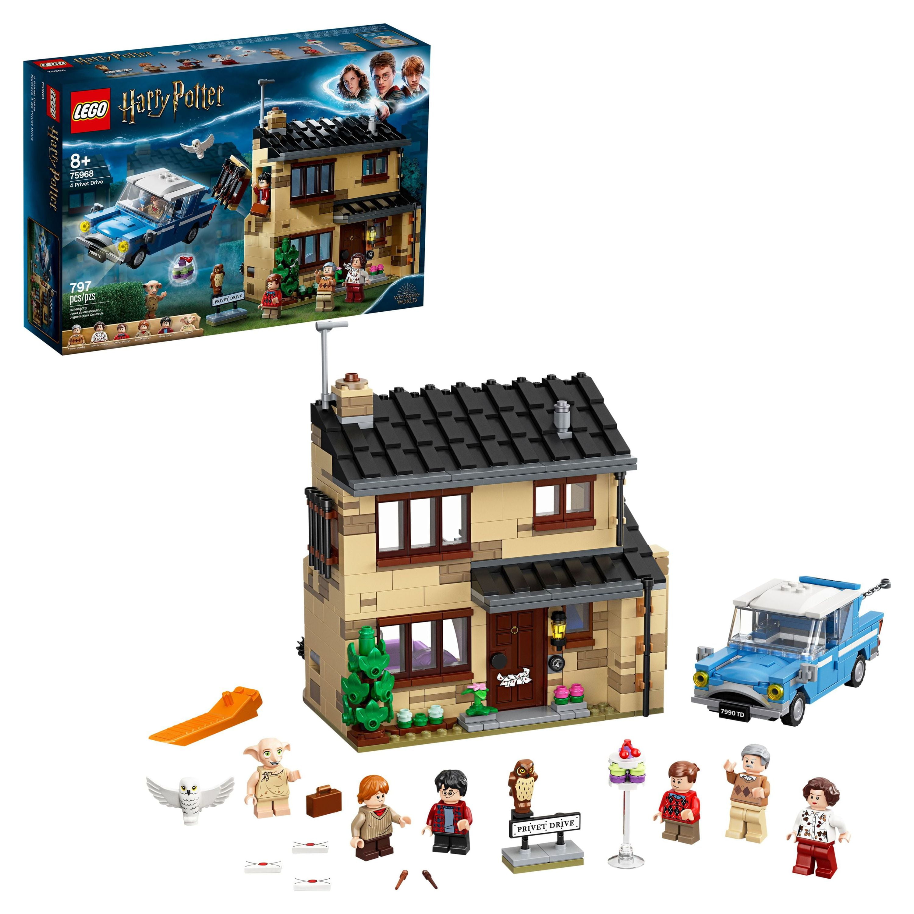 LEGO Harry Potter 4 Privet Drive 75968 House and Ford Anglia Flying Car Toy, Wizarding World Gifts for Kids, Girls & Boys with Harry Potter, Ron Weasley, Dursley Family, and Dobby Minifigures