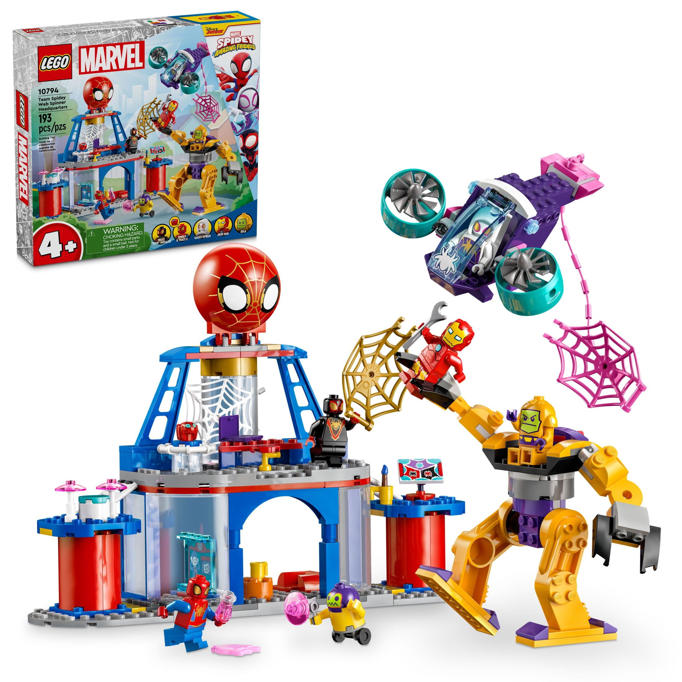 LEGO Marvel Team Spidey Web Spinner Headquarters Building Toy - Pretend Play Spidey and His Amazing Friends Toys Playset for Boys & Girls, Ages 4+ Years - 3 Superhero Minifigures - 10794