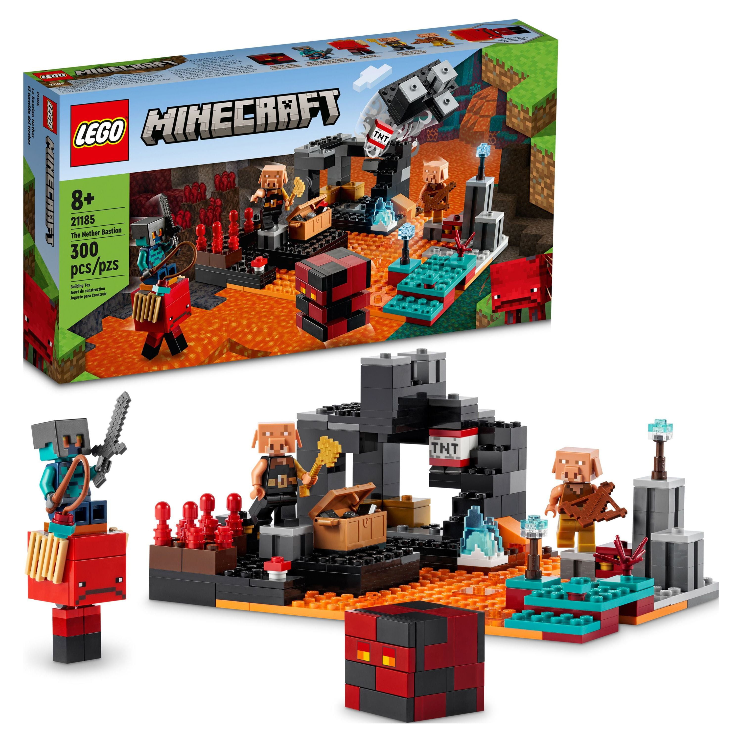 LEGO Minecraft The Nether Bastion Set, 21185 Battle Action Toy with Mob, Piglin Brute & Strider Figures, for Kids, Boys and Girls Age 8 Plus