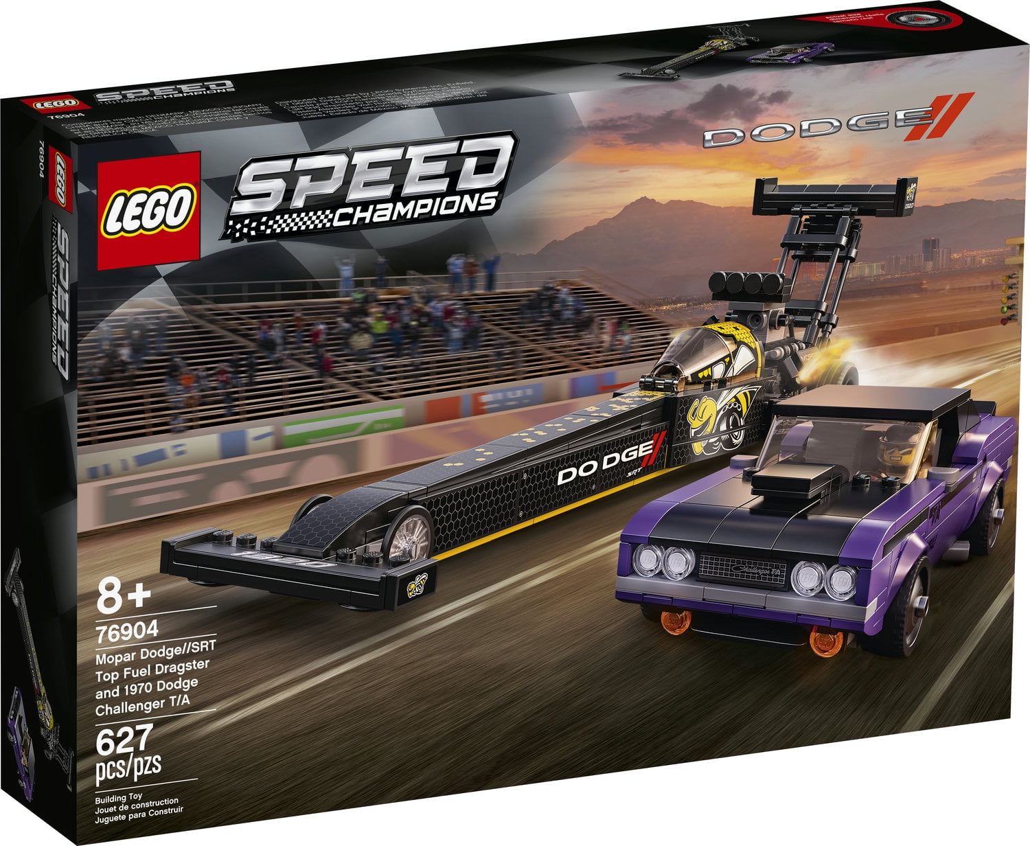LEGO Speed Champions Mopar Dodge//SRT Top Fuel Dragster and 1970 Dodge Challenger T/A 76904 Building Toy (627 Pieces)