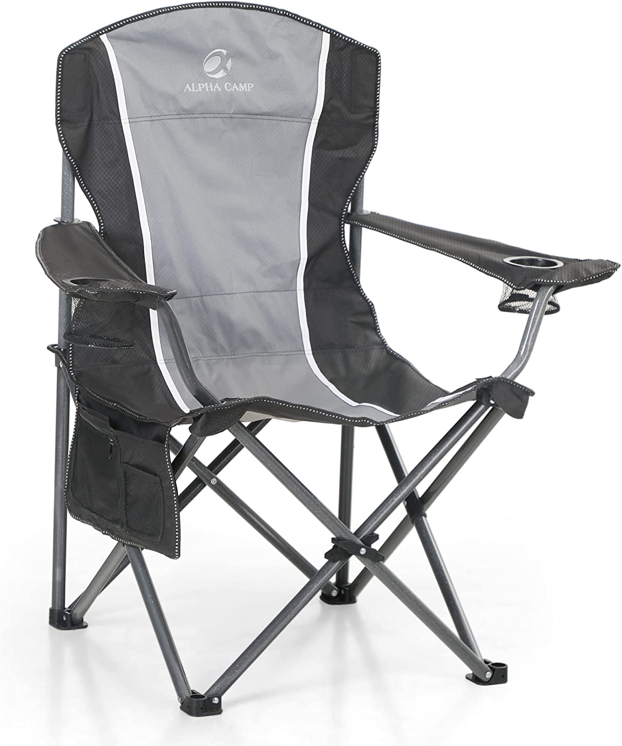 LET'S CAMP Oversized Outdoor Folding Camping Chair, 2 Pack Heavy Duty Arm Chairs with Cup Holder and Storage Bag, 350 LBS Weight Capacity, Blue