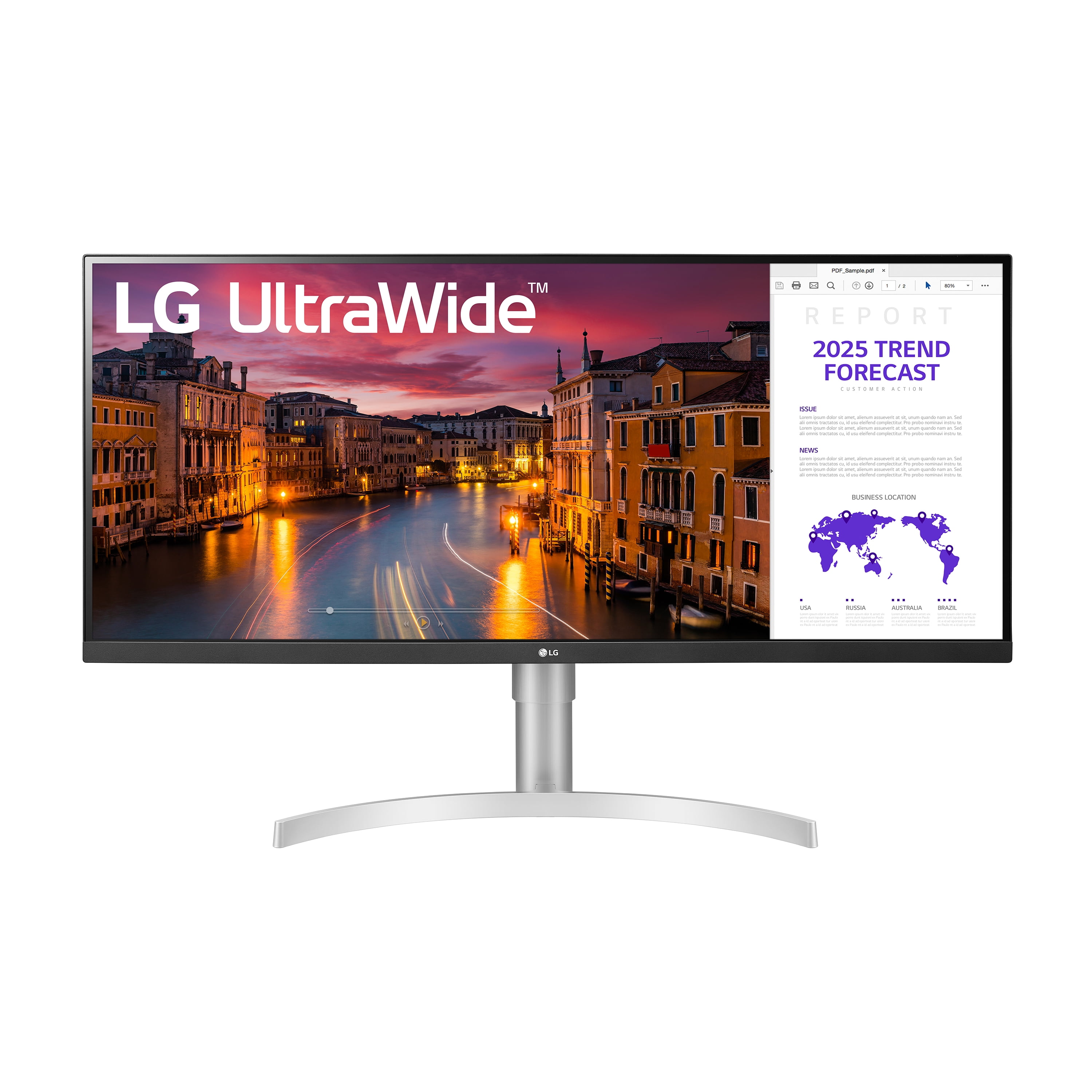 LG 34 inch 21:9 IPS HDR WFHD 3-Side Virtually Borderless Monitor - 34WN650-W