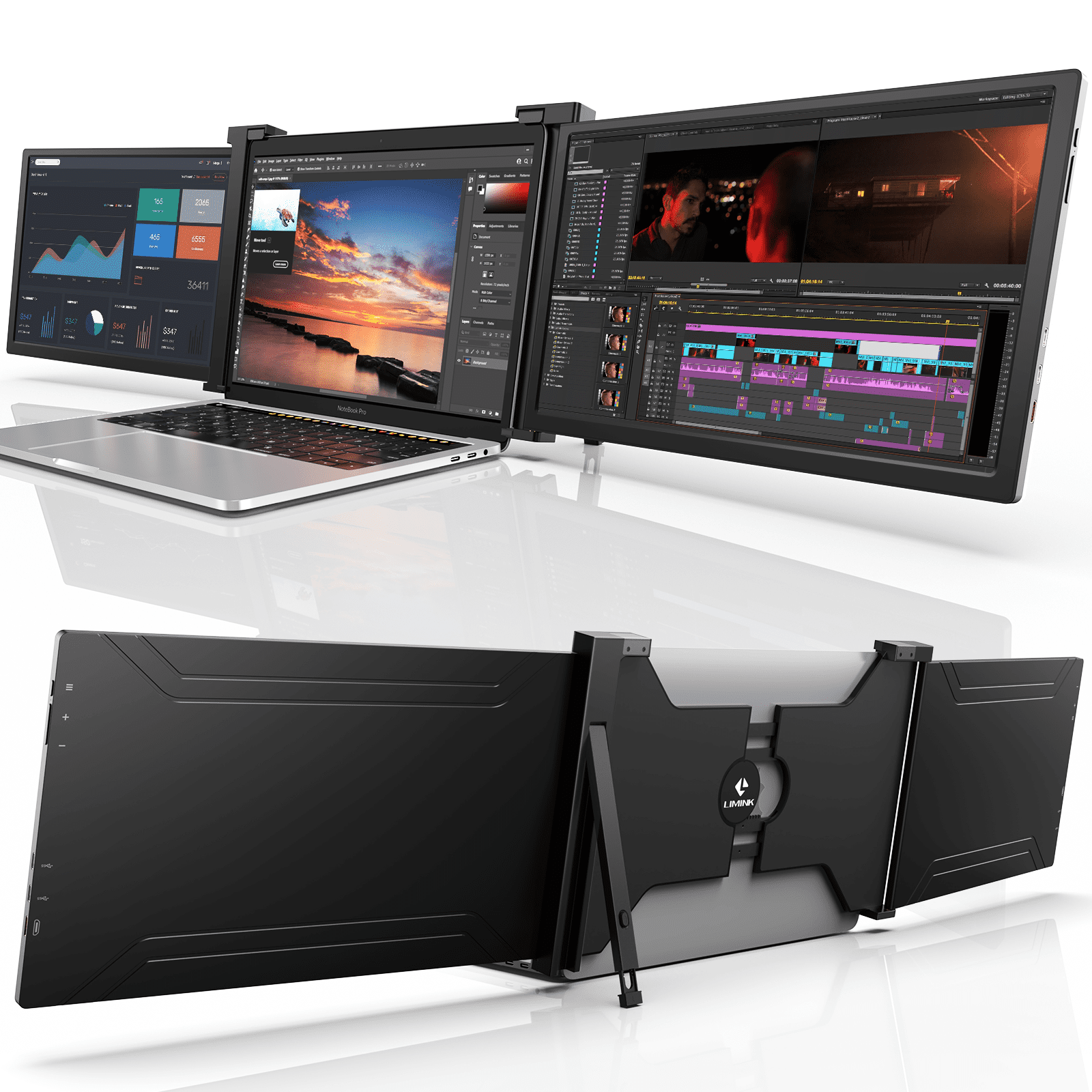 L LIMINK 15.4" 1920*1080P Portable Extender Monitor, Black, S20