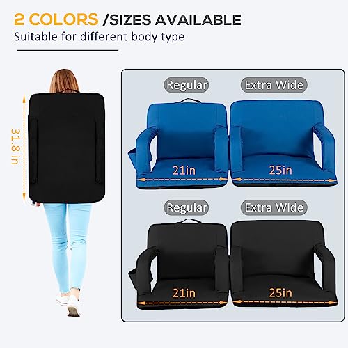LOENIY 25 Inch Folding Stadium Seat Extra Wide for Bleachers with Back Support, Bleacher Chairs with Padded Backrest and Adjustable Armrests, 6 Reclining Positions (25 inch, Black)