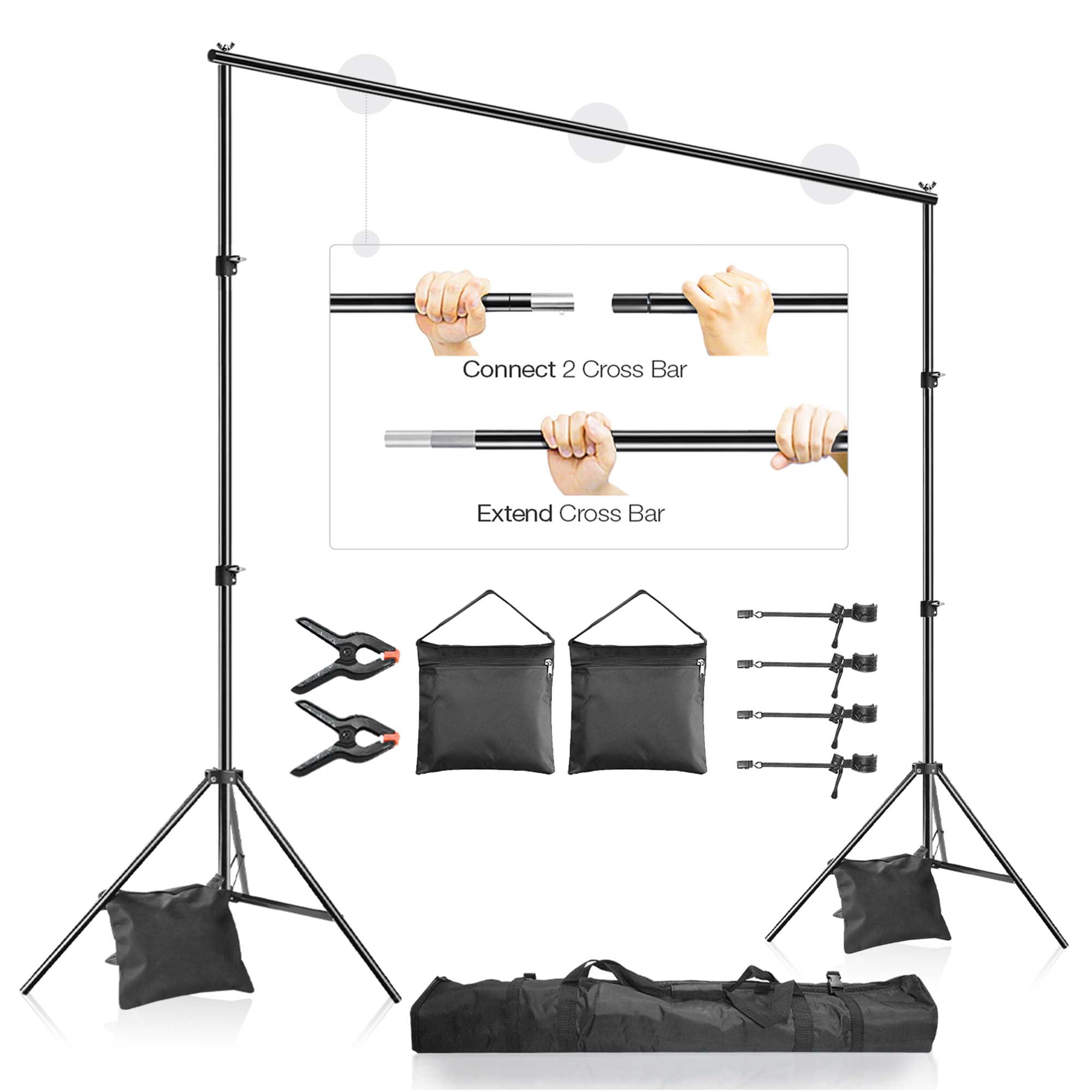 LS Photography 10.1 x 7.3 ft. Adjustable Photo Backdrop Stand Kit, Spring Clamp, Sand Bag, Carry Bag for Studio Background, WMT1009