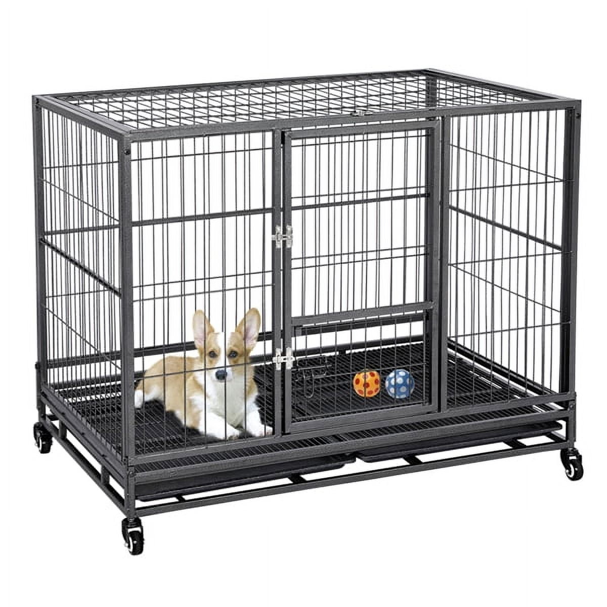 L43xW28.7xH35" Rolling Dog Crate For Medium/Large Dogs Dog Cage with Wheels & Litter Pans,Black