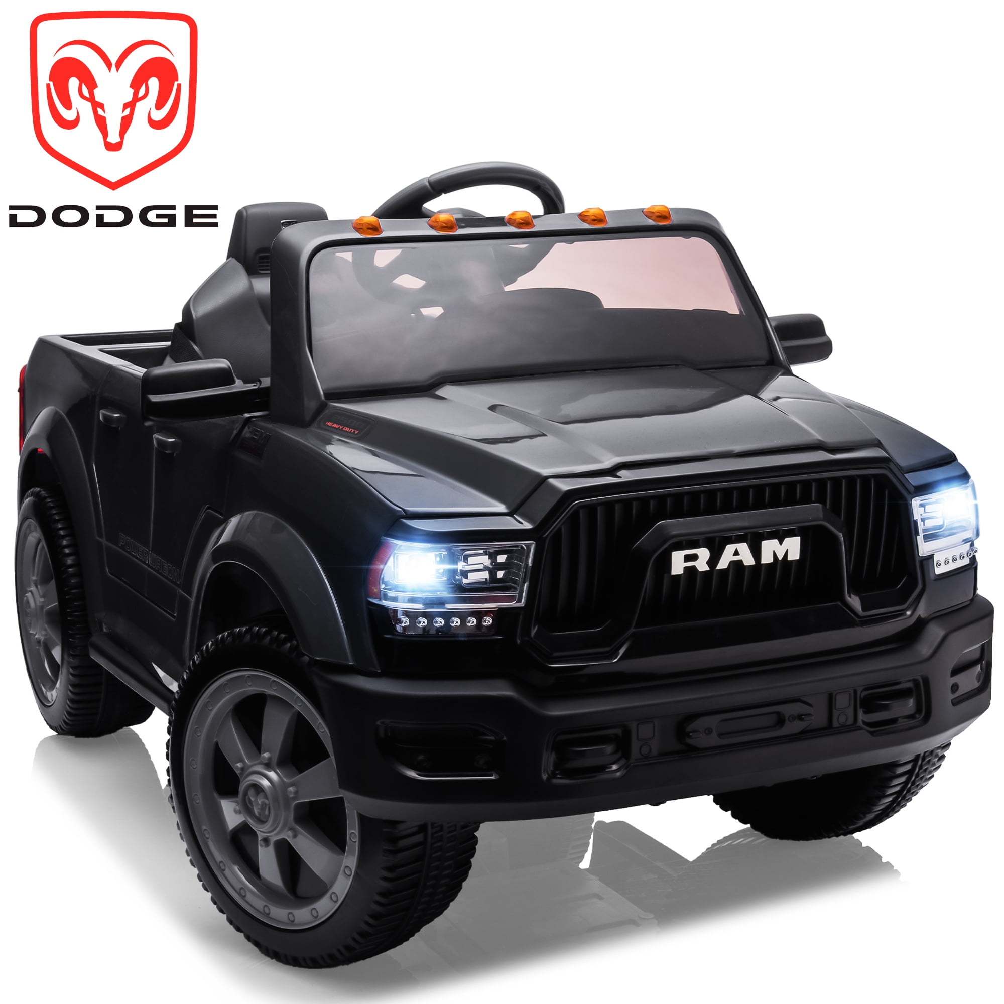 Licensed Dodge RAM 2500 Electric Ride on Vehicle for Kids, 12V Powered Ride on Car Toys with Remote Control, LED Lights, Bluetooth, MP3 Player, Black