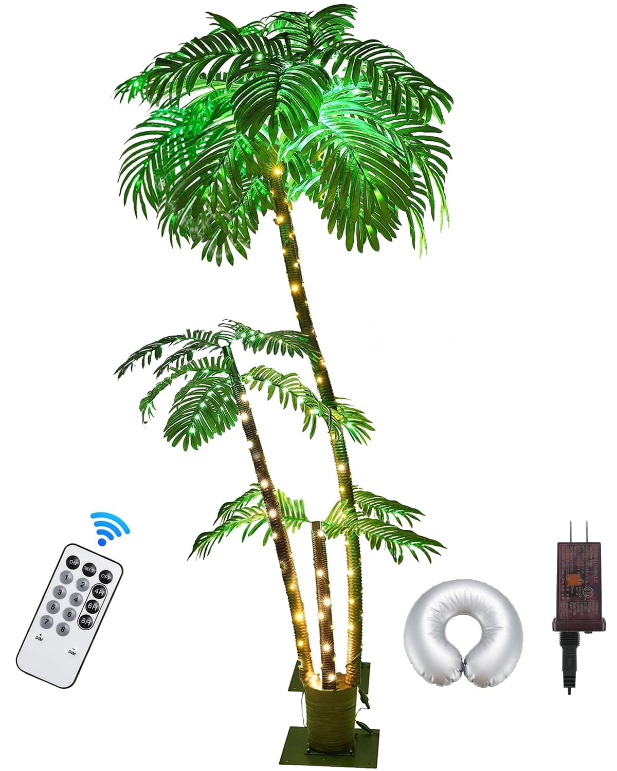 Lighted Palm Tree,6Ft 219 LED Artificial Palm Tree with Remote ,Light up Fake Tree Fake Plants Indoor Outdoor Patio Decoration for Pool Party Bar Garden Decor