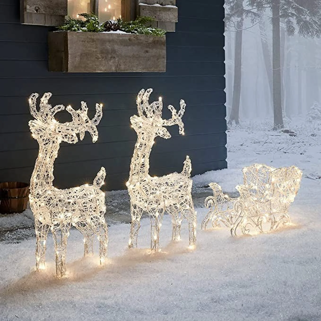 Lights4fun, Inc. Set of 2 Reindeer & Sleigh 240 Dual Color LED Christmas Light Up Figures Decoration for Indoor Outdoor Use
