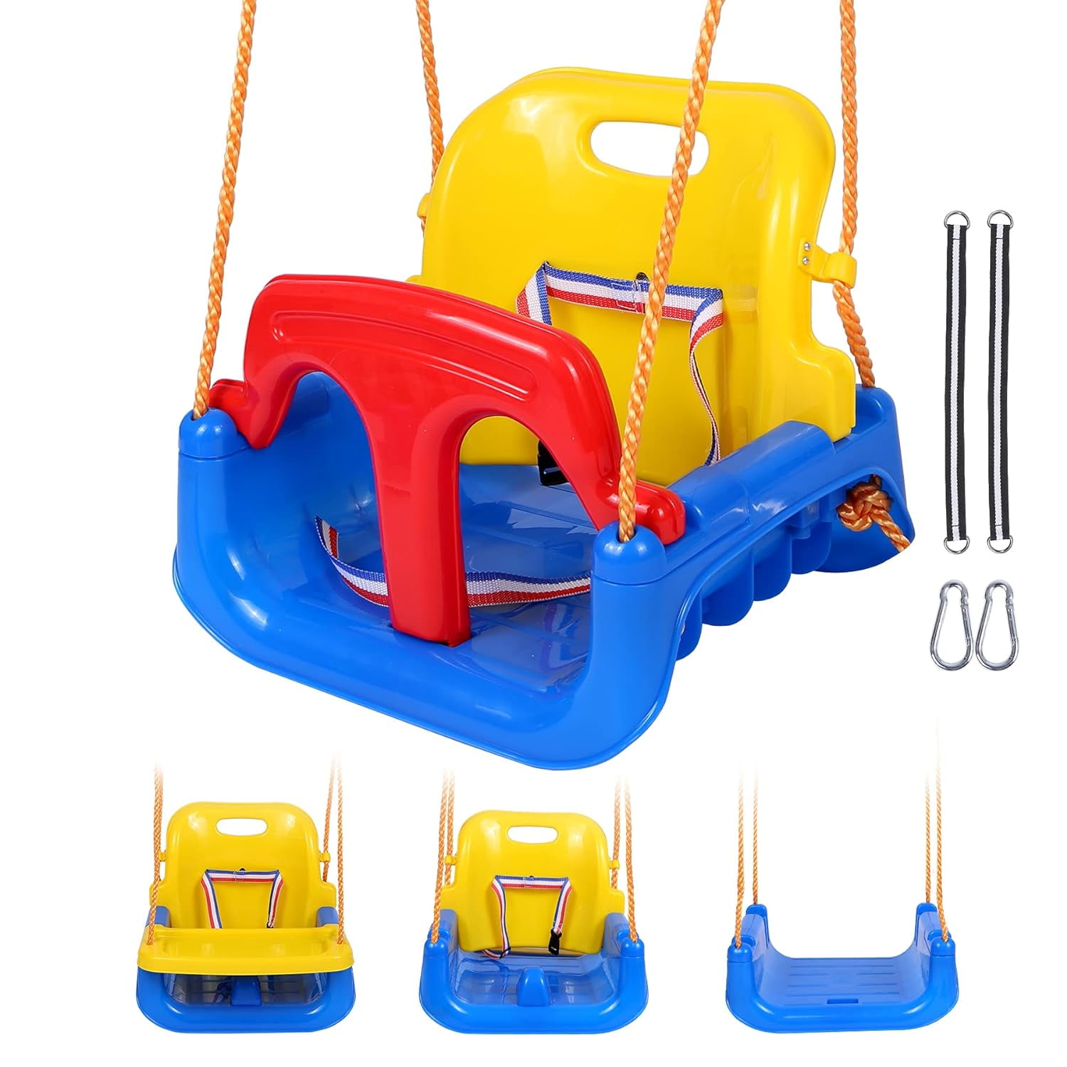 Lineslife 4-in-1 Baby Swing Seat with Tray, Toddler Swing, Anti-Flip Snug & Secure Detachable Infants to Teens Kids Swing Seat for Outside Playground, Blue