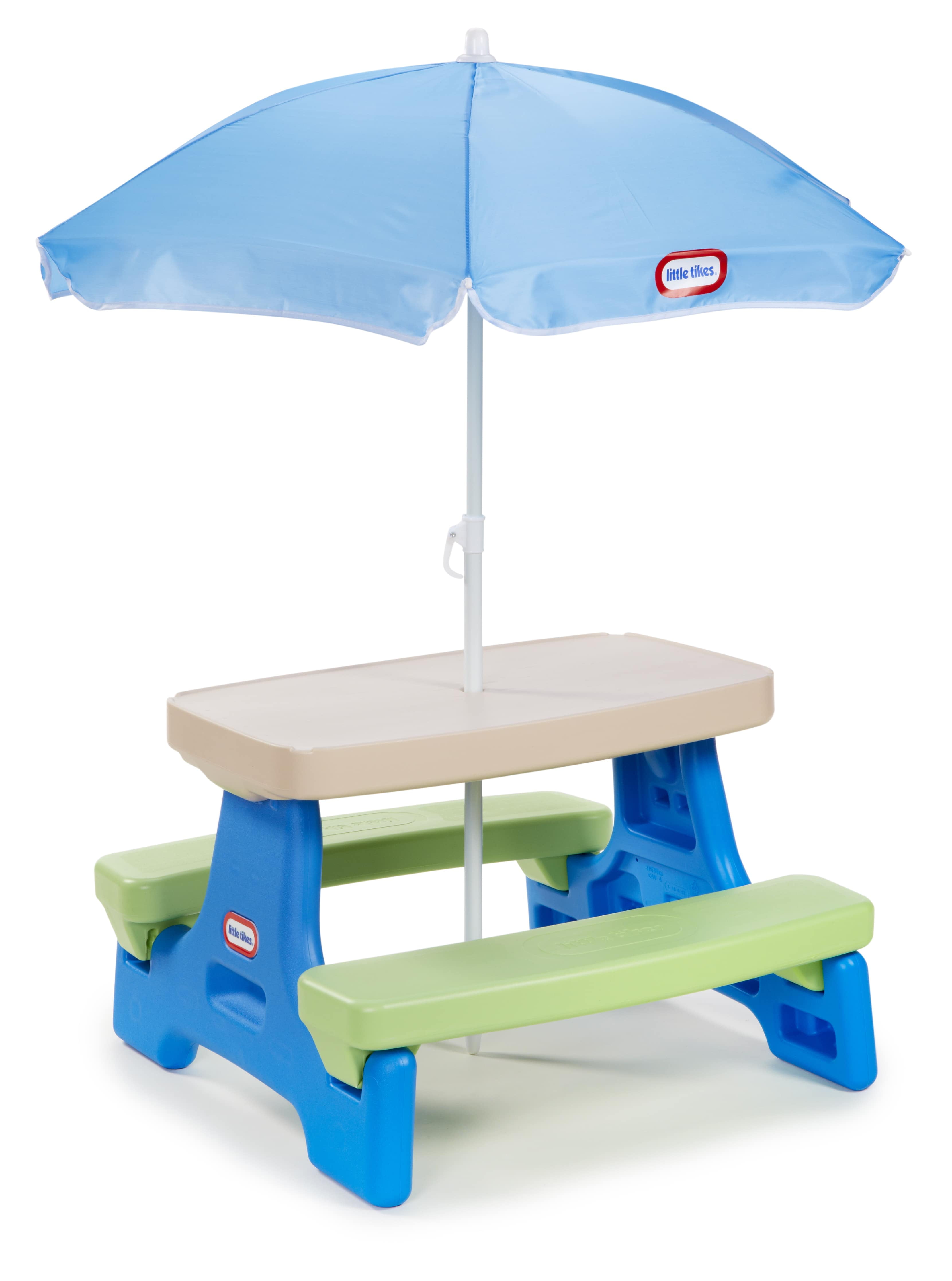 Little Tikes Easy Store Kids Durable Picnic Table with Umbrella, Indoor Outdoor, Ages 2+