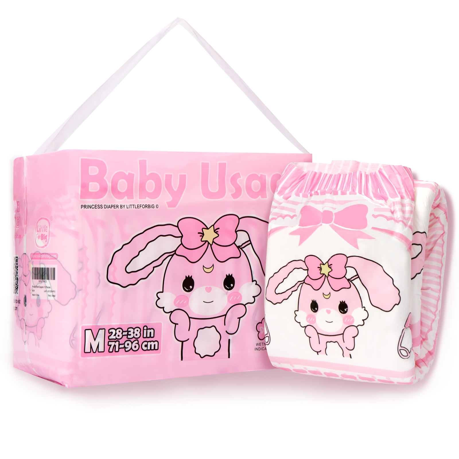 Littleforbig Adult Printed Diaper 10 Pieces - Baby Usagi (Medium 28"-38")