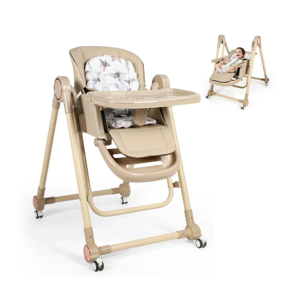 Loewten 3-in-1 Baby High Chair,Convertible Baby Swing,Foldable Infant Dining Chairs Seat with Wheels for Babies and Toddlers,Brown